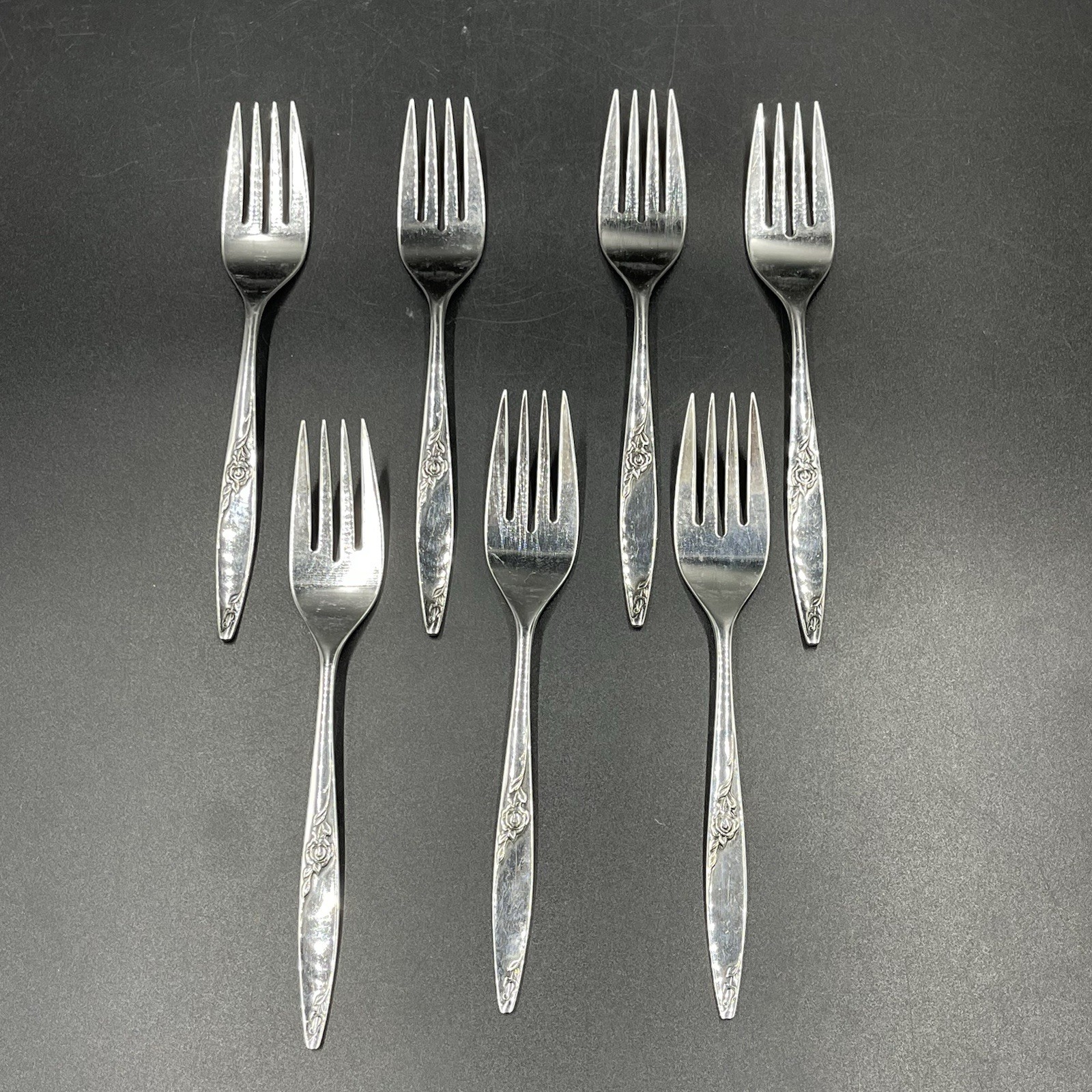 Oneida TWILIGHT ROSE Stainless Flatware Salad Forks West Bend Vintage Lot of 7