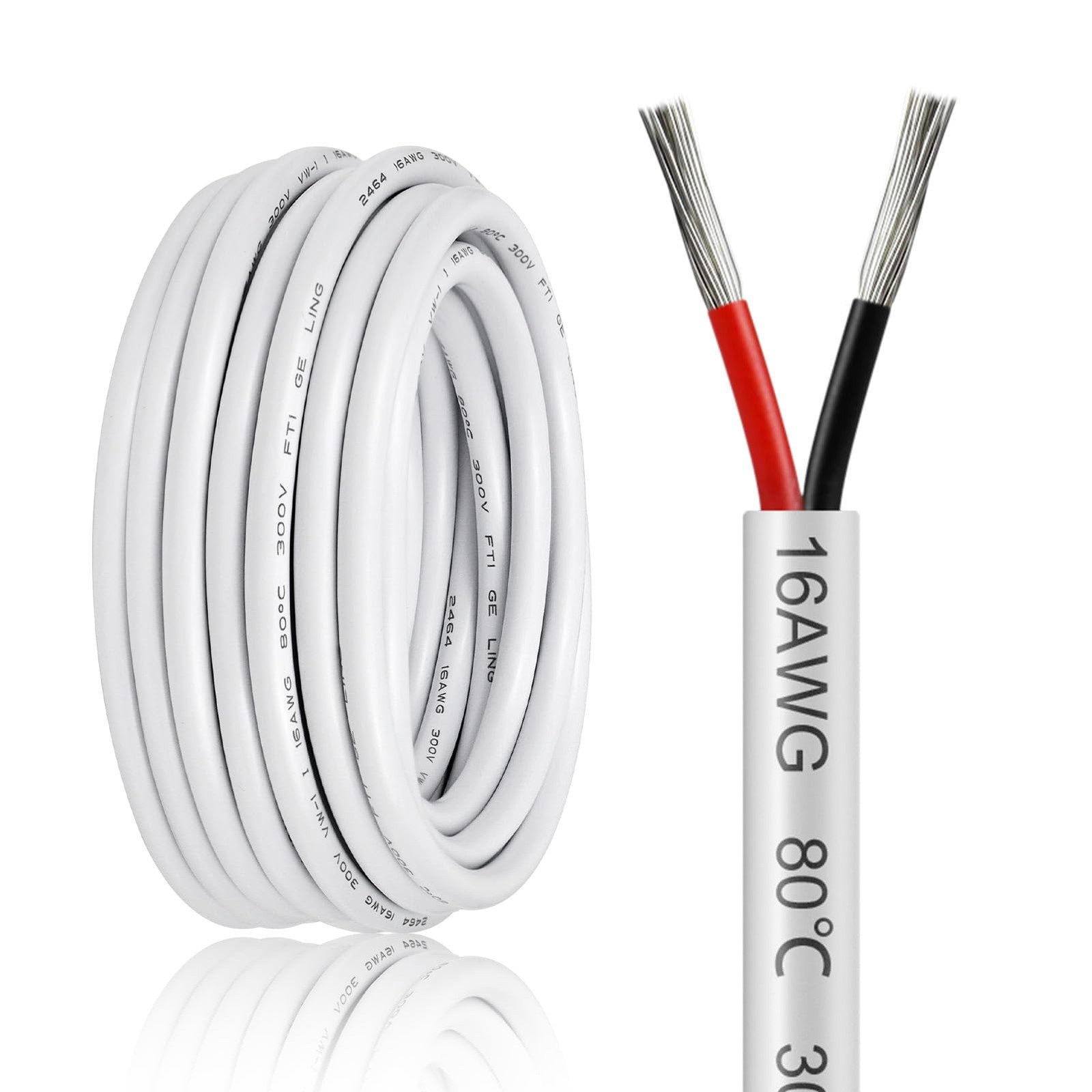 50FT 16 Gauge Wire 2 Conductor, 16AWG Electrical Wire, 16/2 50Feet, 16AWG-2C
