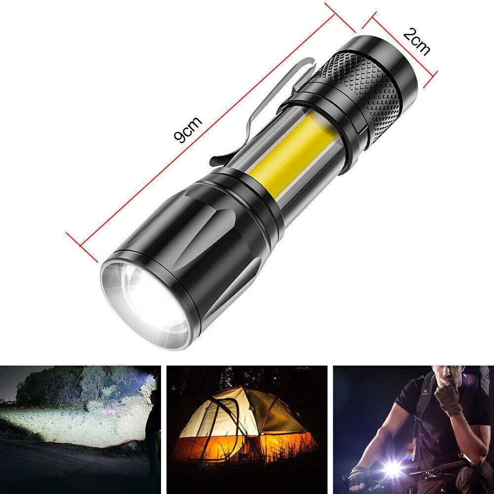 2Pcs Mini LED Torch Light USB Rechargeable Zoomable Flashlight Camping Lamp