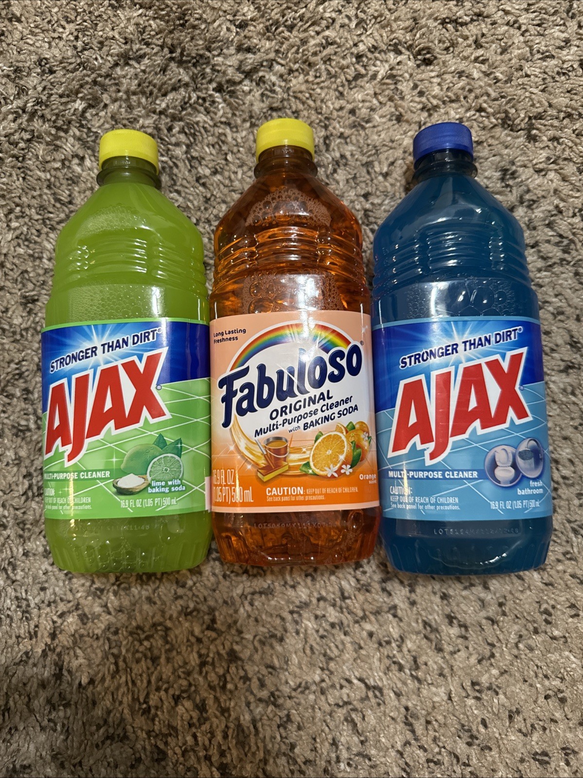 Lot of 3 Ajax Multi Purpose Cleaner Lime with Baking Soda 16.9 Oz Bottles