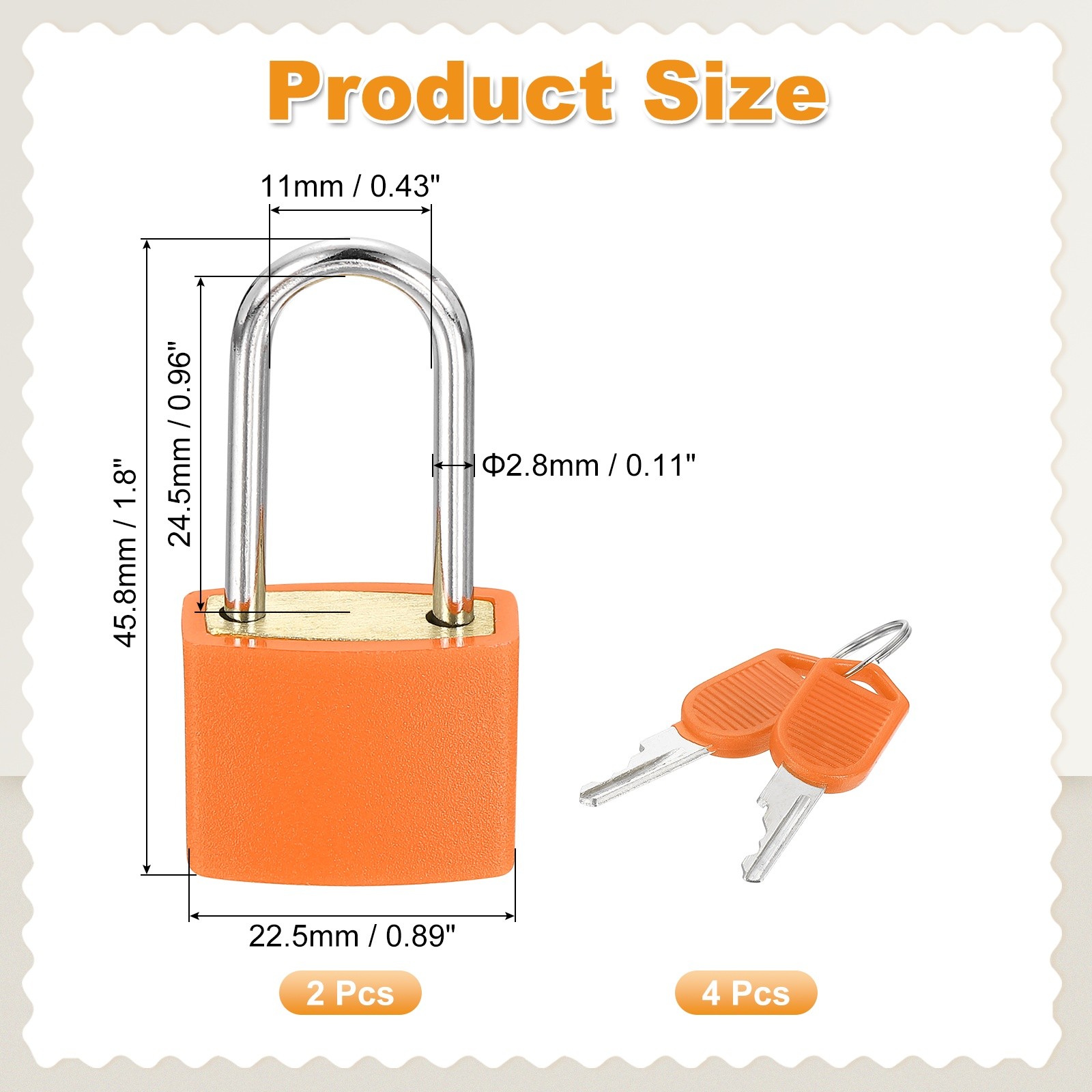 2 Pcs Padlock with Keys Long Shackle Waterproof Keyed Locks Orange