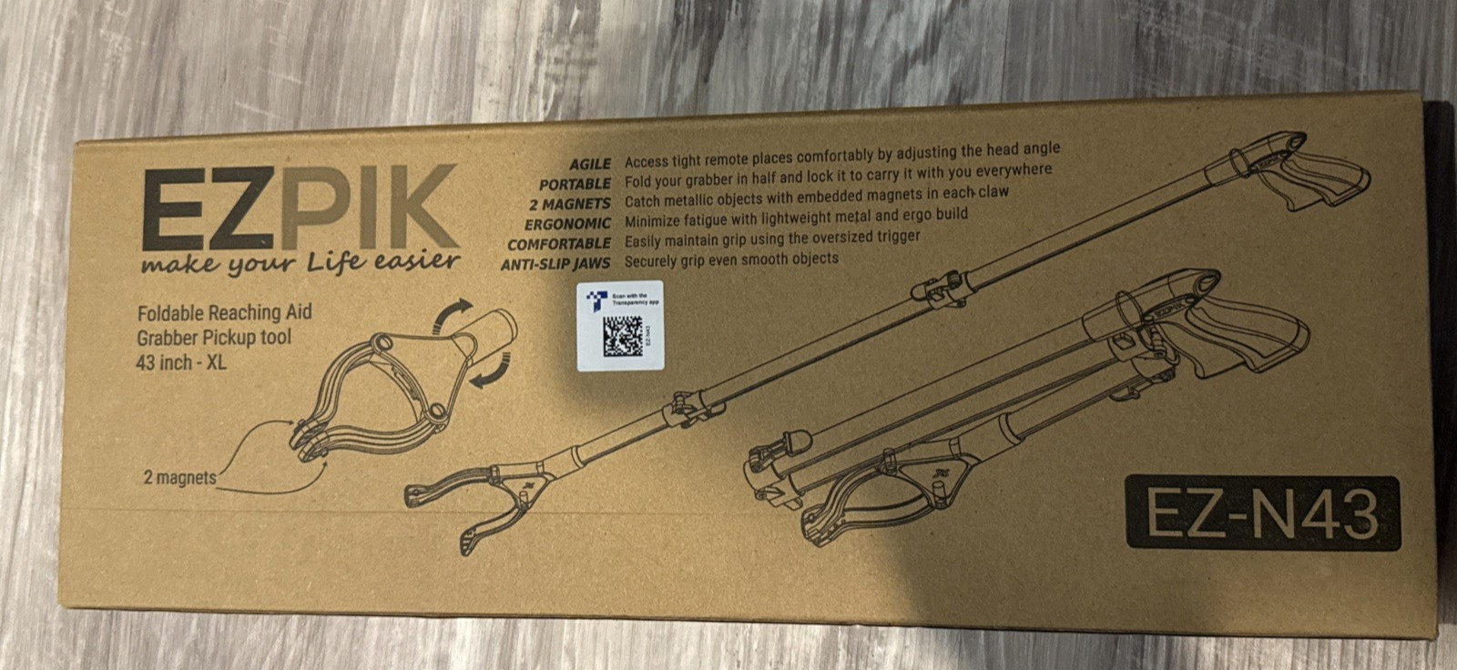 EZPIK Pro  43" Foldable Grabber Reacher Tool  Great for Seniors NEW