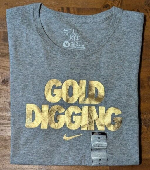 NIKE "GOLD DIGGING" SLIM FIT SHORT SLEEVE T SHIRT Women's Medium M Gray NWT