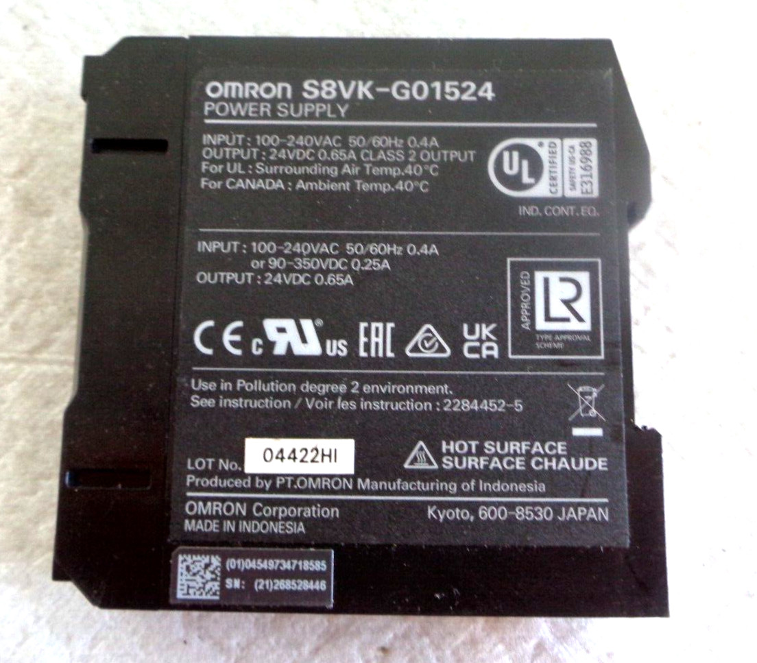 OMRON S8VK-G01524 Power Supply Unit or Module S8VKG01524 PS 24VDC 0.65A Din Rail