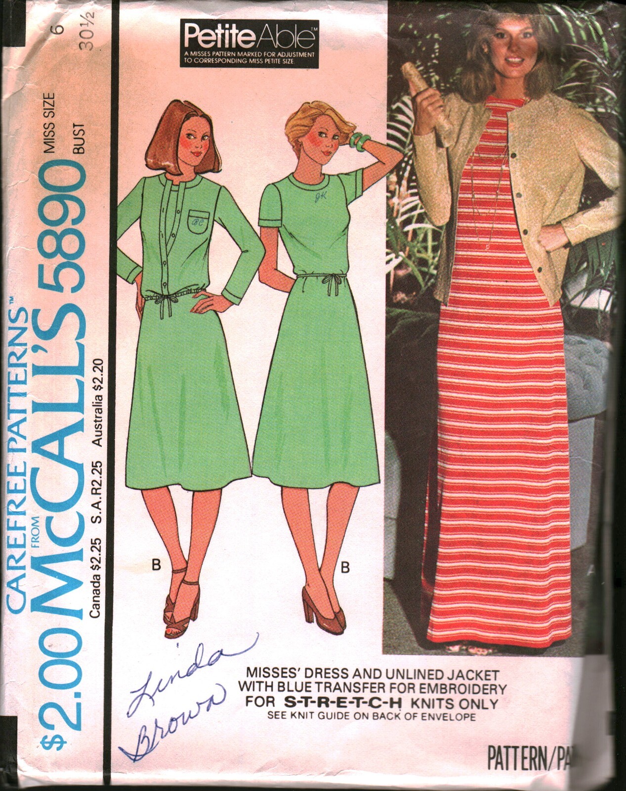 5890 Vintage McCalls SEWING Pattern Misses 1970s Dress Unlined Jacket Embroidery