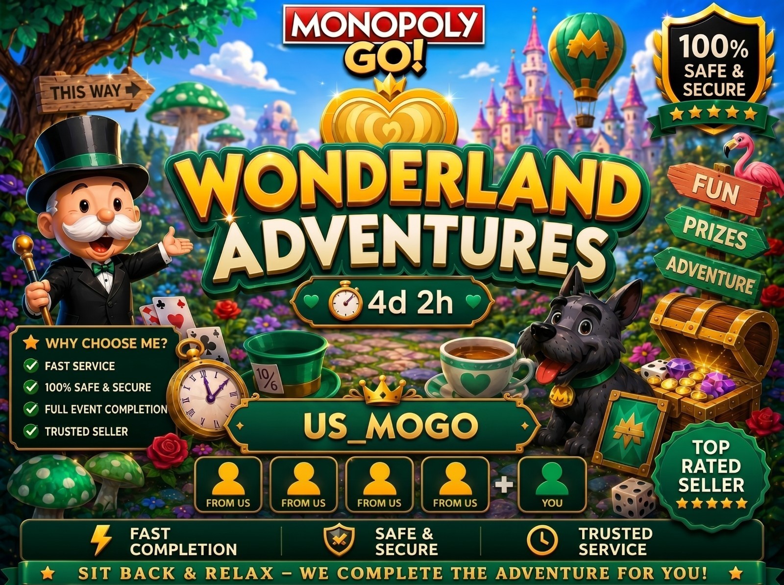 ADVENTURES Club Full Carry - 4 Slots Fast Delivery For Monopoly Go