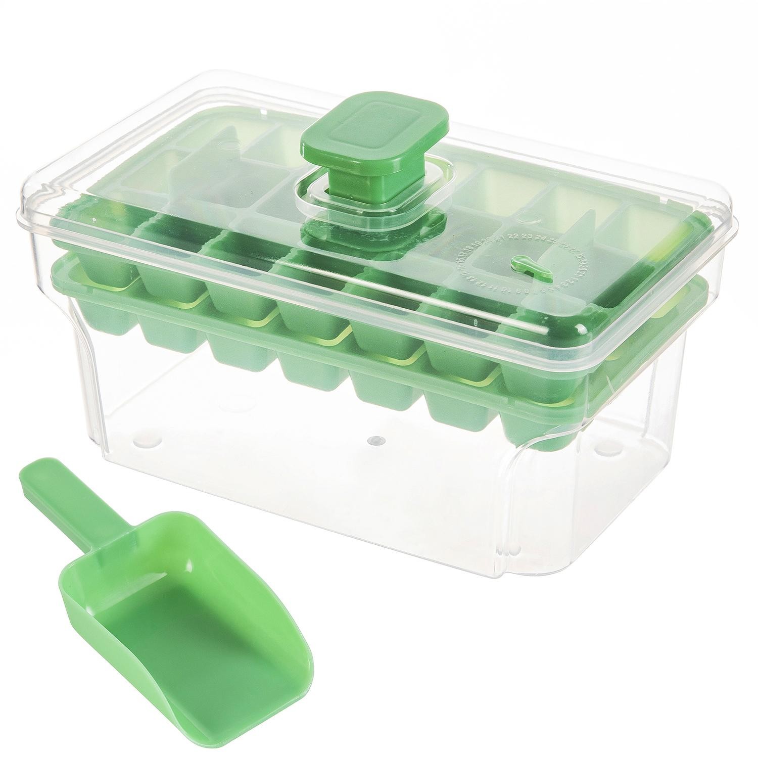 68 Pcs Ice Cube Tray with Lid and Storage Bin Easy Press Release Ice Maker Green