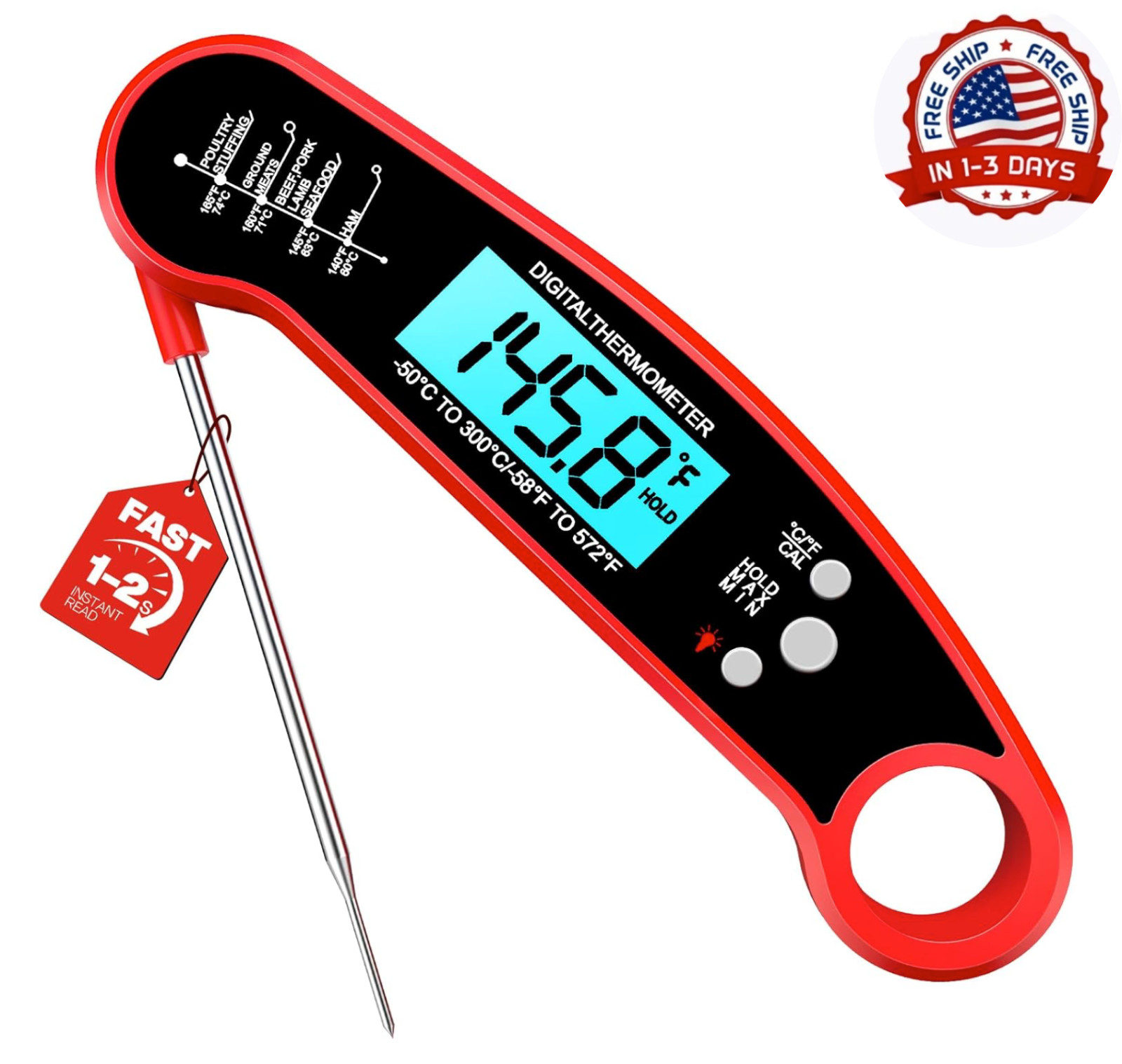 Instant Read Meat Thermometer for Grill Smoking and Cooking Temp