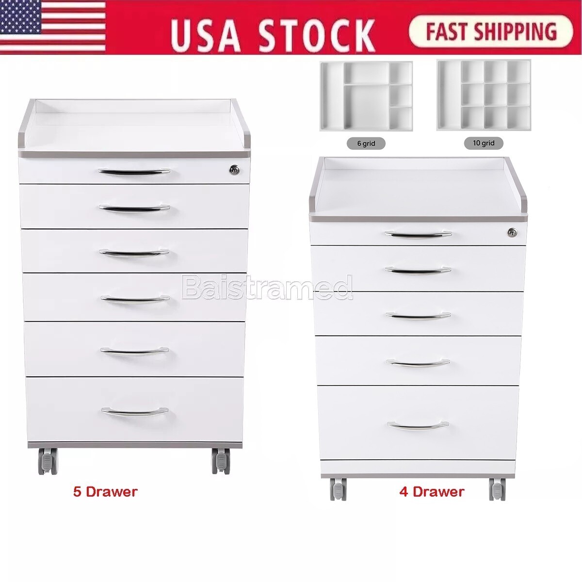 Dental Storage Cabinet Mobile Utility Cart Medical Cabinet Trolley 5/4 Drawers