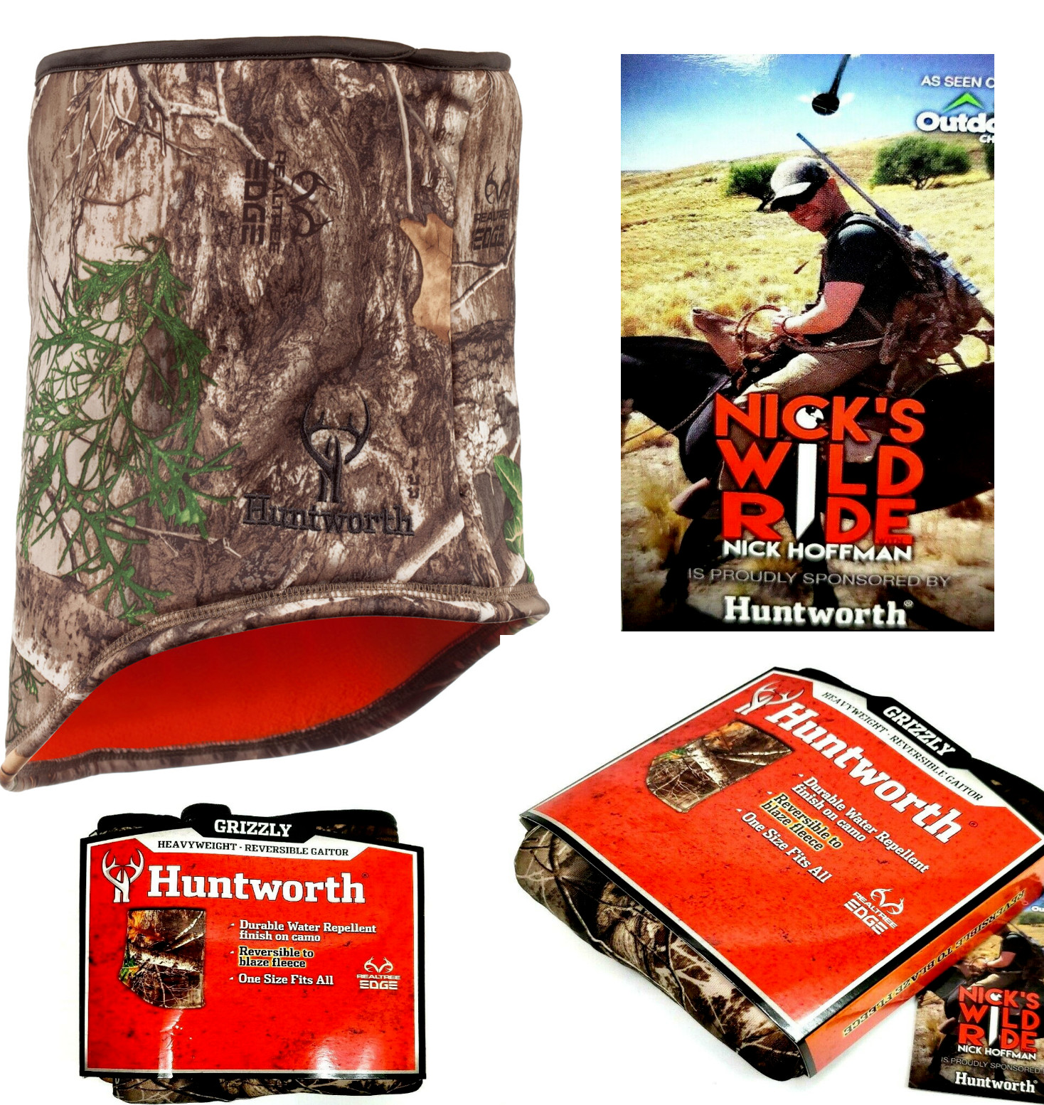Realtree Edge Camo Neck Gaiter, Huntworth Outdoor Hunting Water Repellent NIP