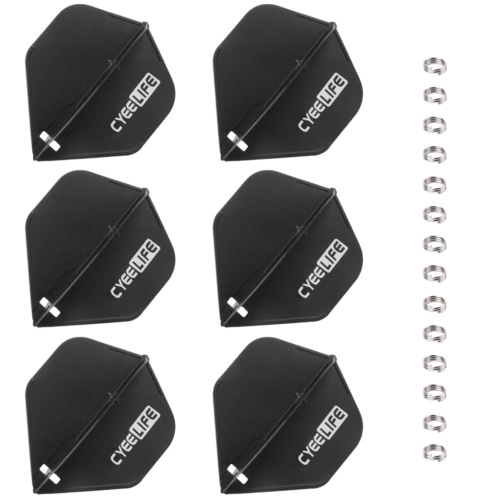 CyeeLife-6 PCS Black Plastic Molded Dart Flights+12 PCS Spring O-rings