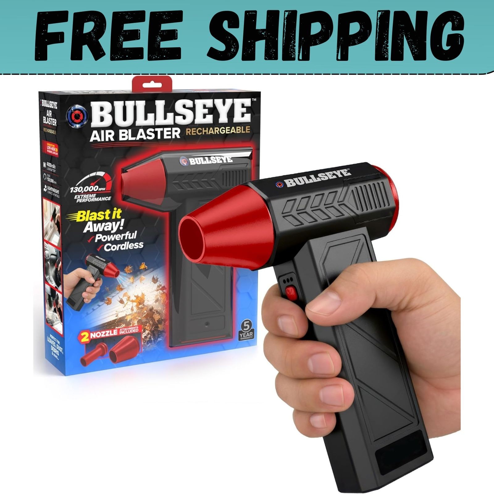 BULLSEYE Blaster 130000 RPM Electric Air Duster, Rechargeable Cordless Compresse