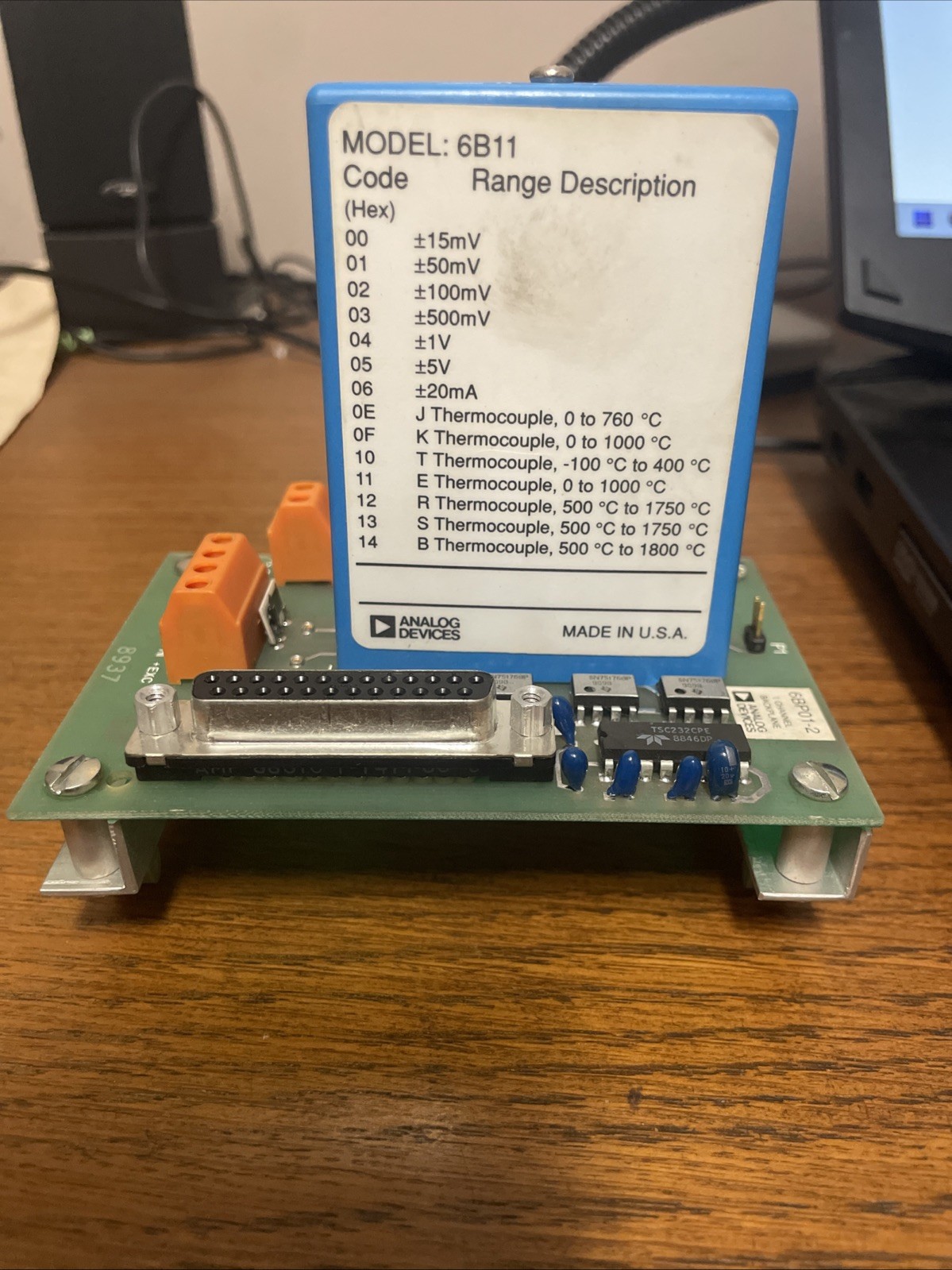Analog Devices 6BP01-2 1-Channel Backplane with 6B11 Isolated TC/mV/mA - Used
