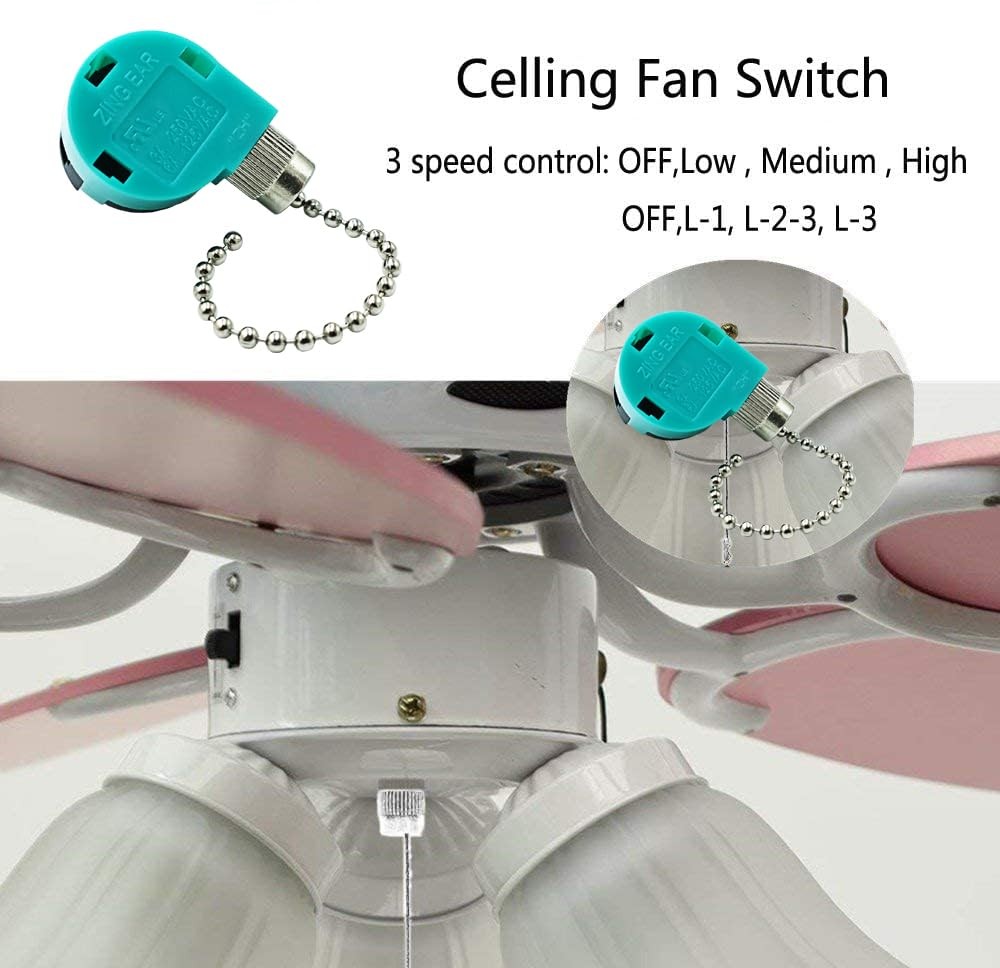 Ceiling Fan Switch 3 Speed 4 Wire Zing Ear ZE 268S6 Pull Chain Switch Control...