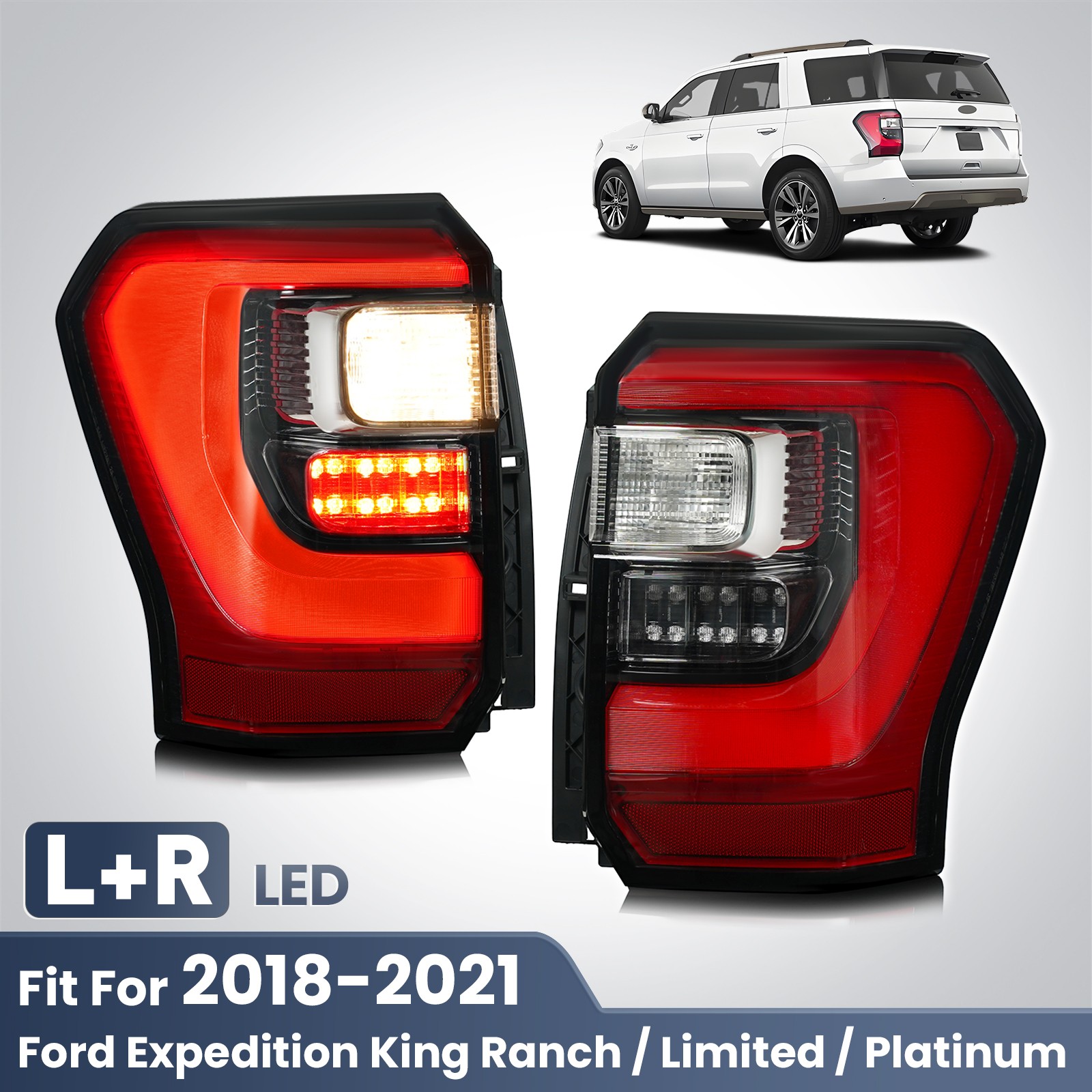 For 2018-2021 Ford Expedition LED Tail Lights Brake Lamps Pair Left + Right