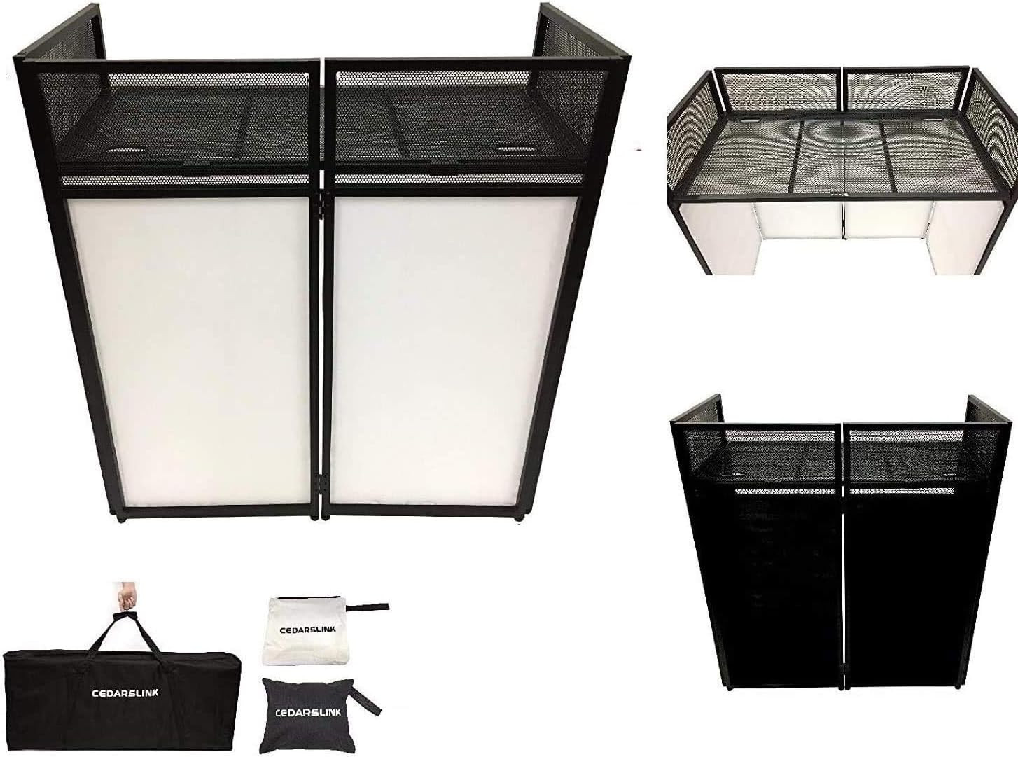 DJ Event Facade White/Black Scrim Metal Frame Booth + 20" X 40" Flat Table Top