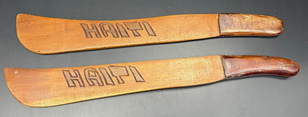 Vintage 1940's Hand Carved Decorative Wooden Knives from HAITI Set of 2