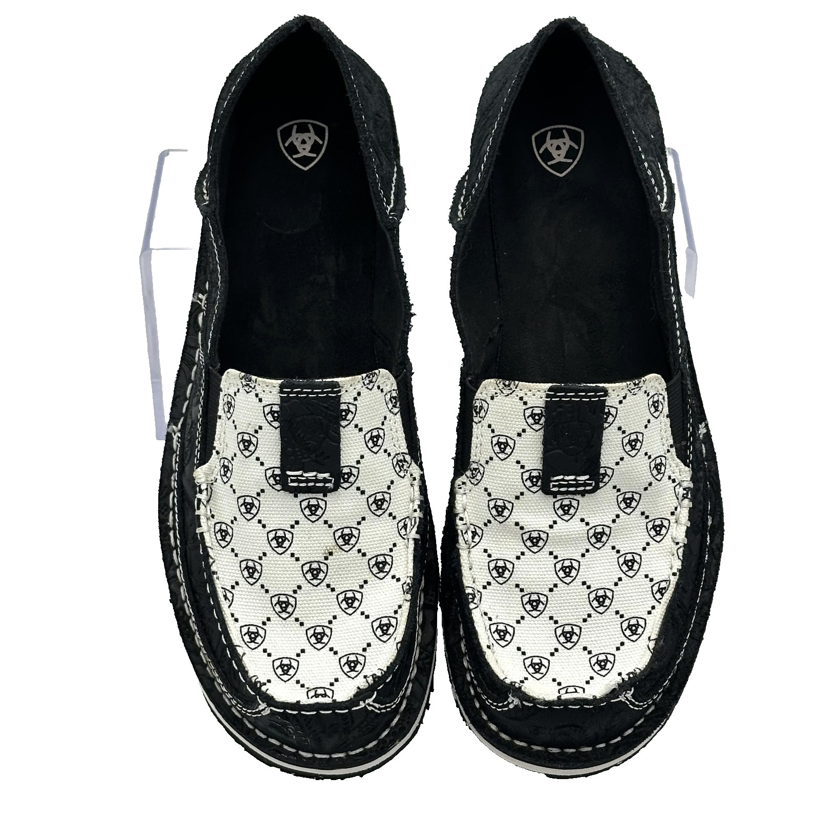 Ariat Shoes Womens Size 9.5 Black White Leather Moccasin Flats Western 10044529