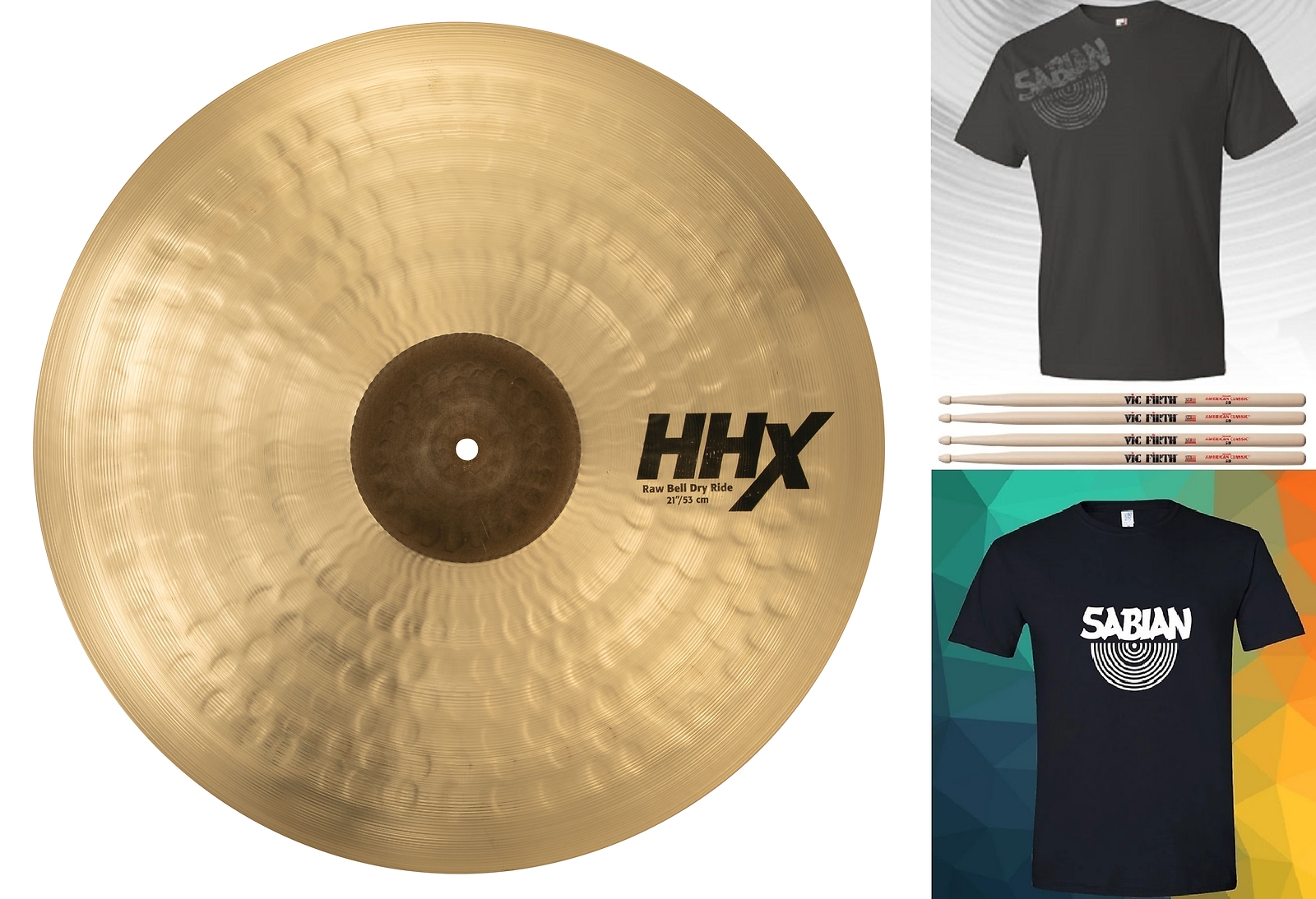 Sabian HHX 21" Raw Bell Dry Ride Cymbal Shirt/2x Sticks Bundle Authorized Dealer