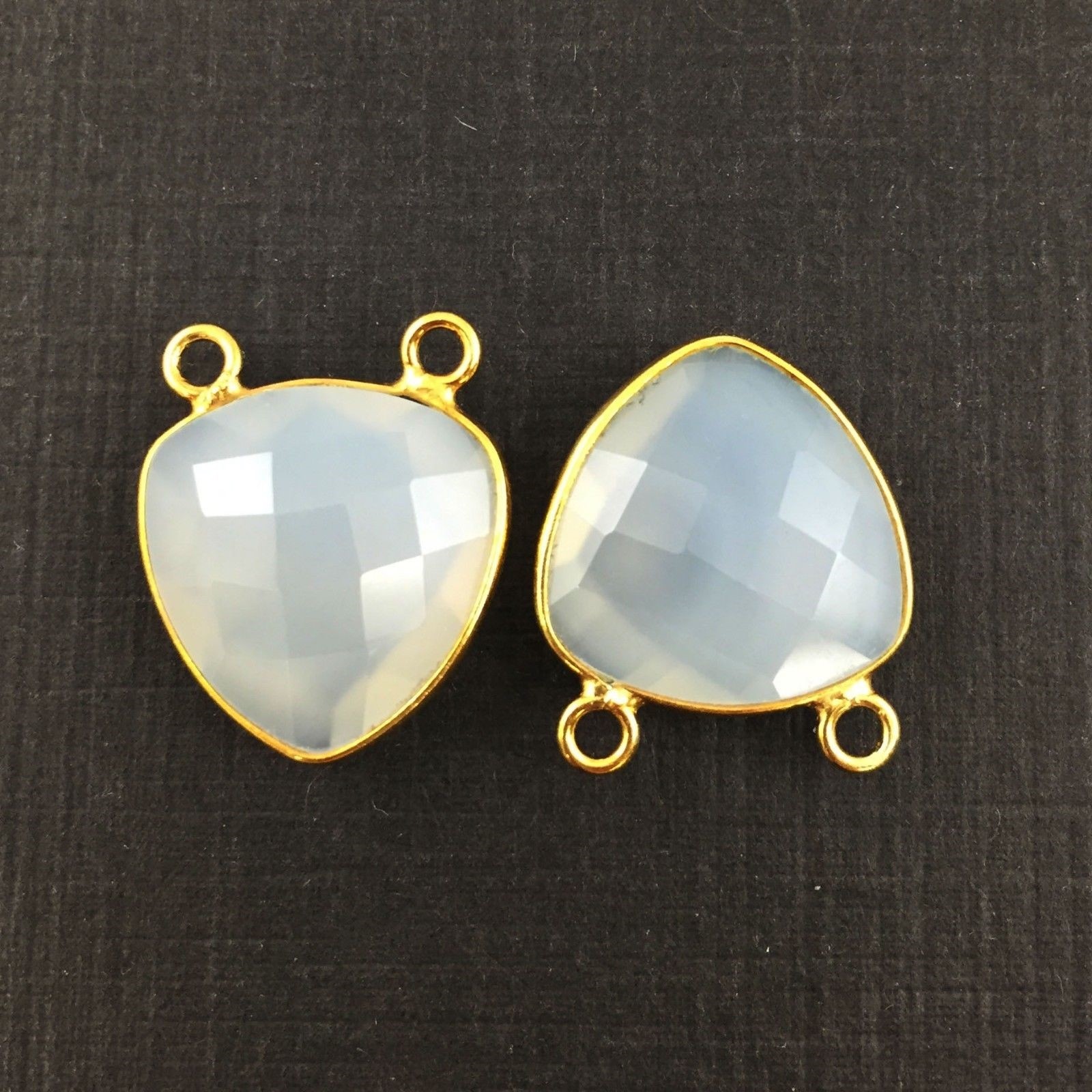 Bezel Gem Links - Gold Vermeil - Small Trillion - 15mm - White Chalcedony -1pc