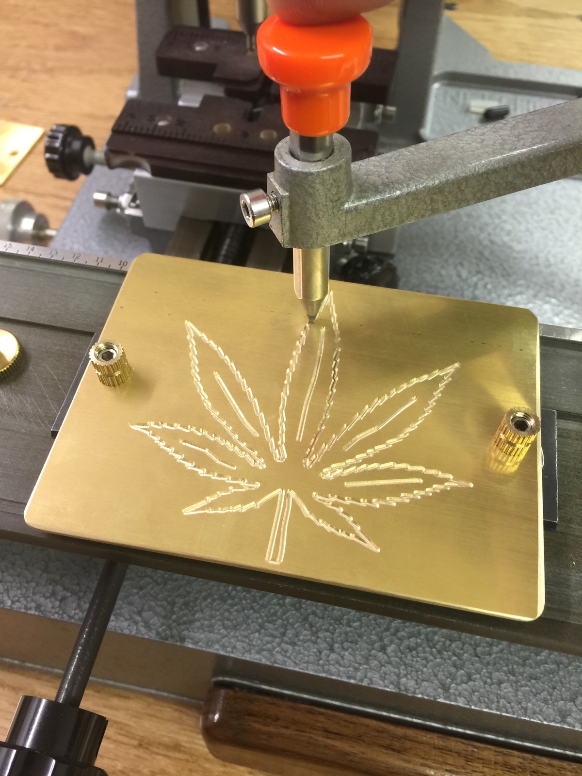 MEDIUM POT LEAF MARIJUANA SOLID BRASS ENGRAVING PLATE FOR NEW HERMES FONT TRAY
