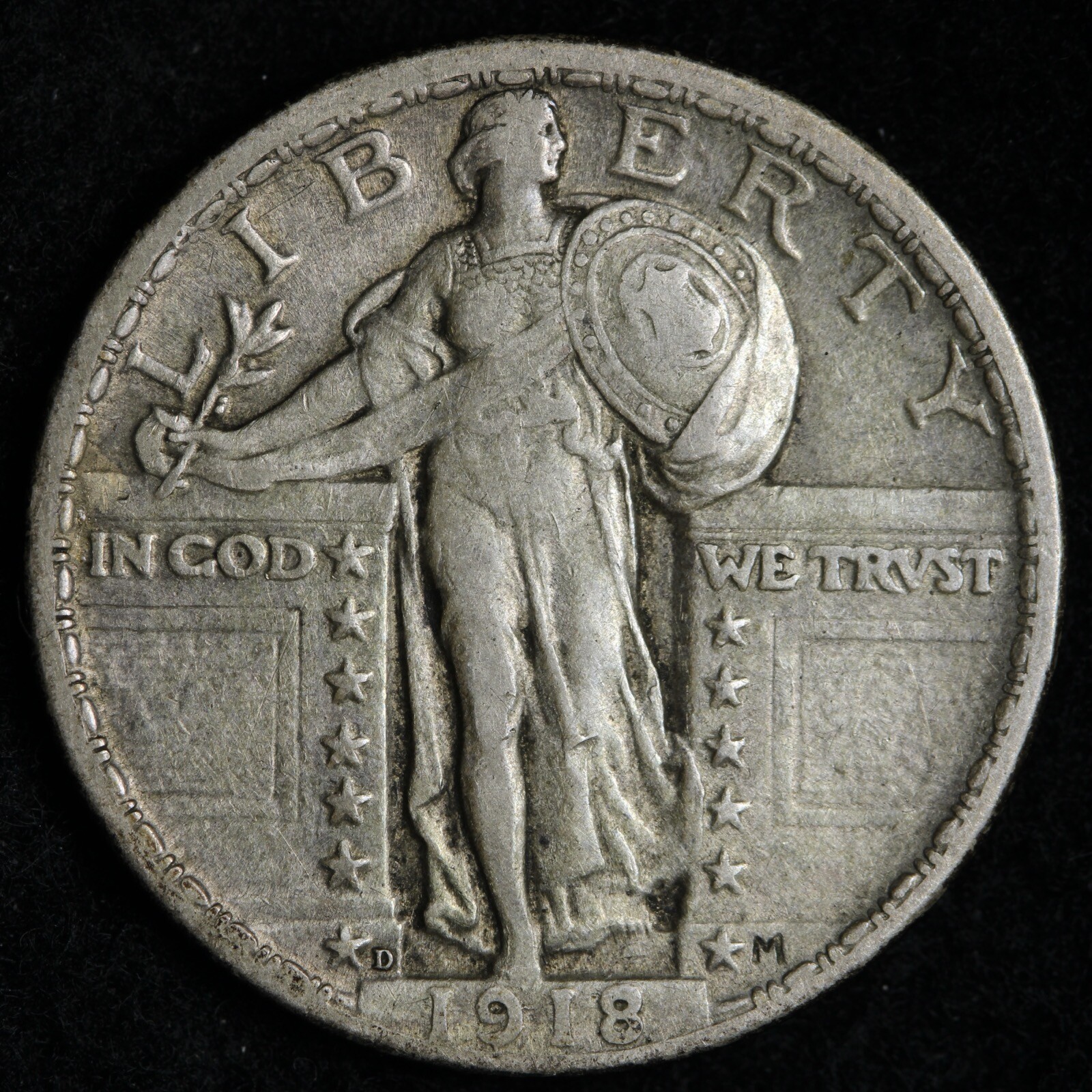 1918-D Standing Liberty Quarter XF+ E841 JCEW