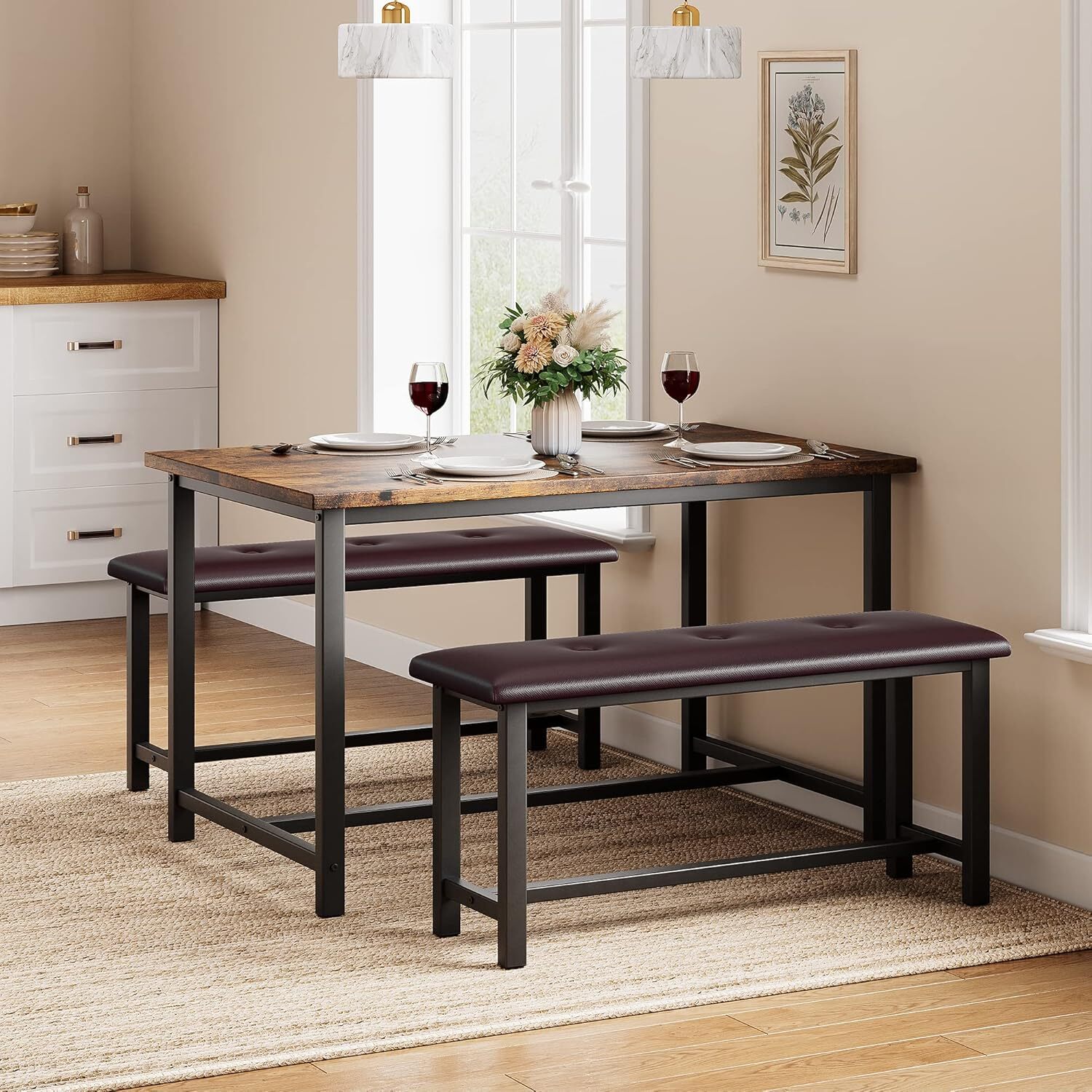 Wood Kitchen Table and Dining Room Table Set, Elegant Kitchen Sets for 2 or 4