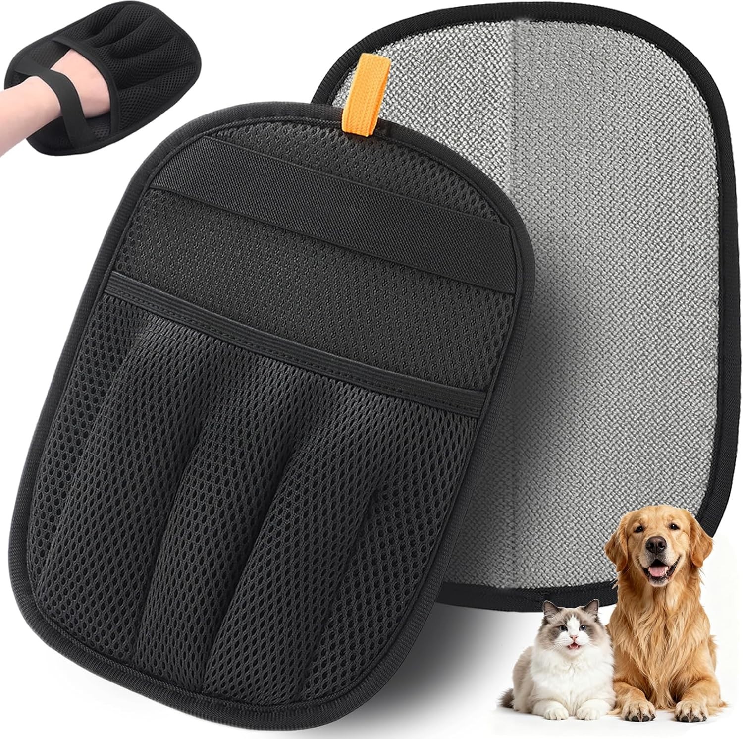 Five-Finger Electrostatic Pet Hair Remover Glove for Effortless Cleanups - Black