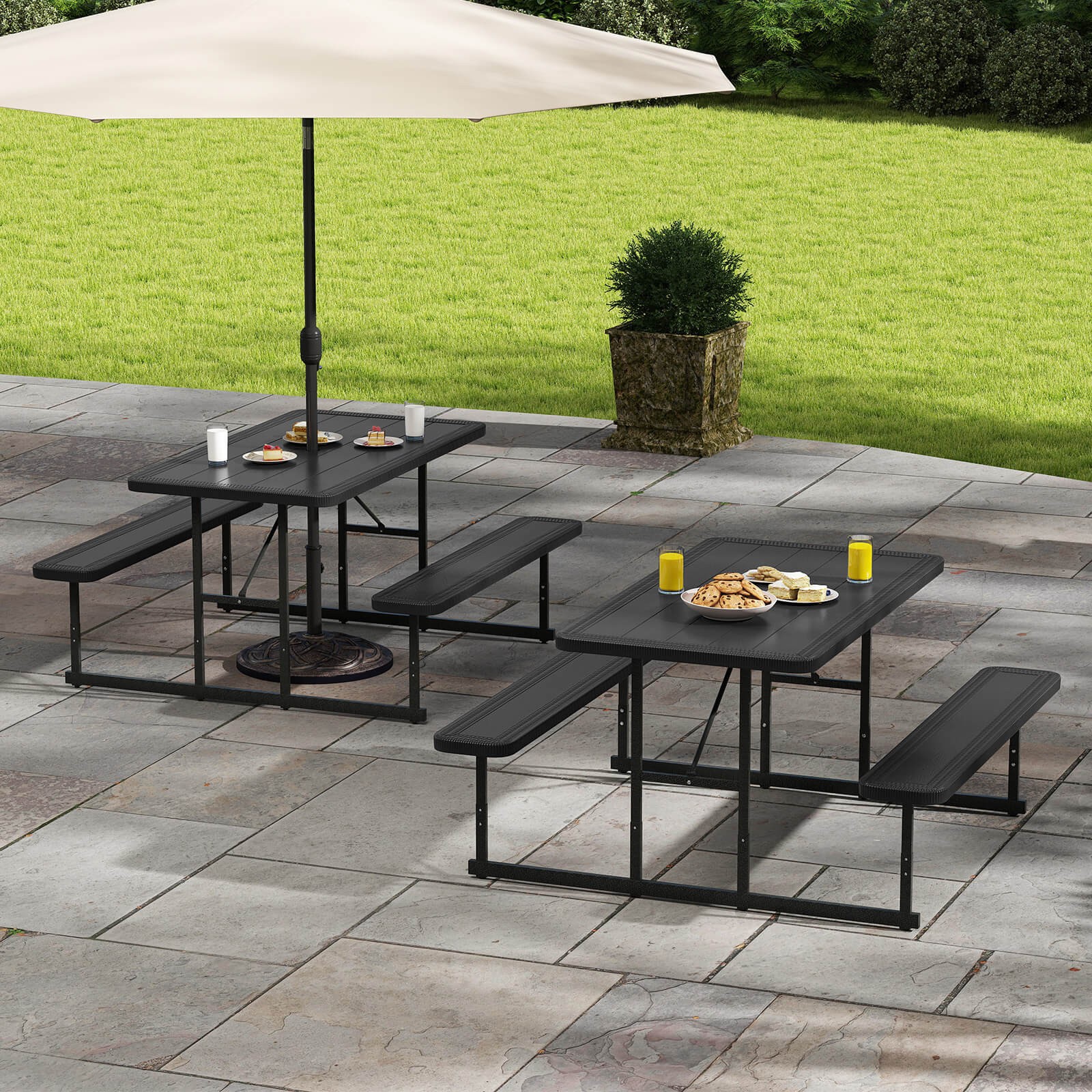 Picnic Table Bench Set for 2-4 People Outdoor Rectangular Camping Dining Table