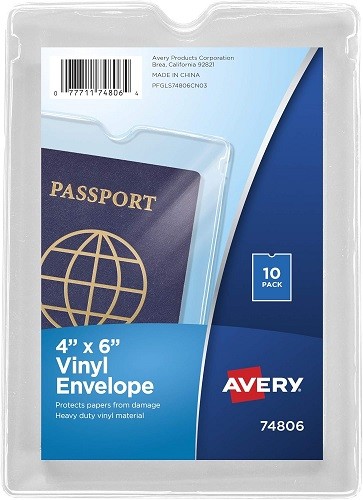 Avery 74806 Top-Load Clear Vinyl Envelopes w/Thumb Notch, 4 x 6, Clear, 10/Pack