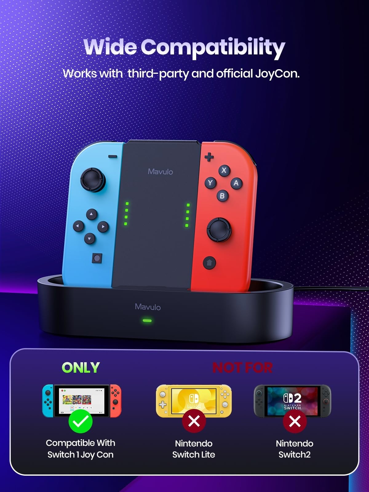 Charger Grip for Joy Con with 1200mAh Battery Steel Slide Rails Charging Dock