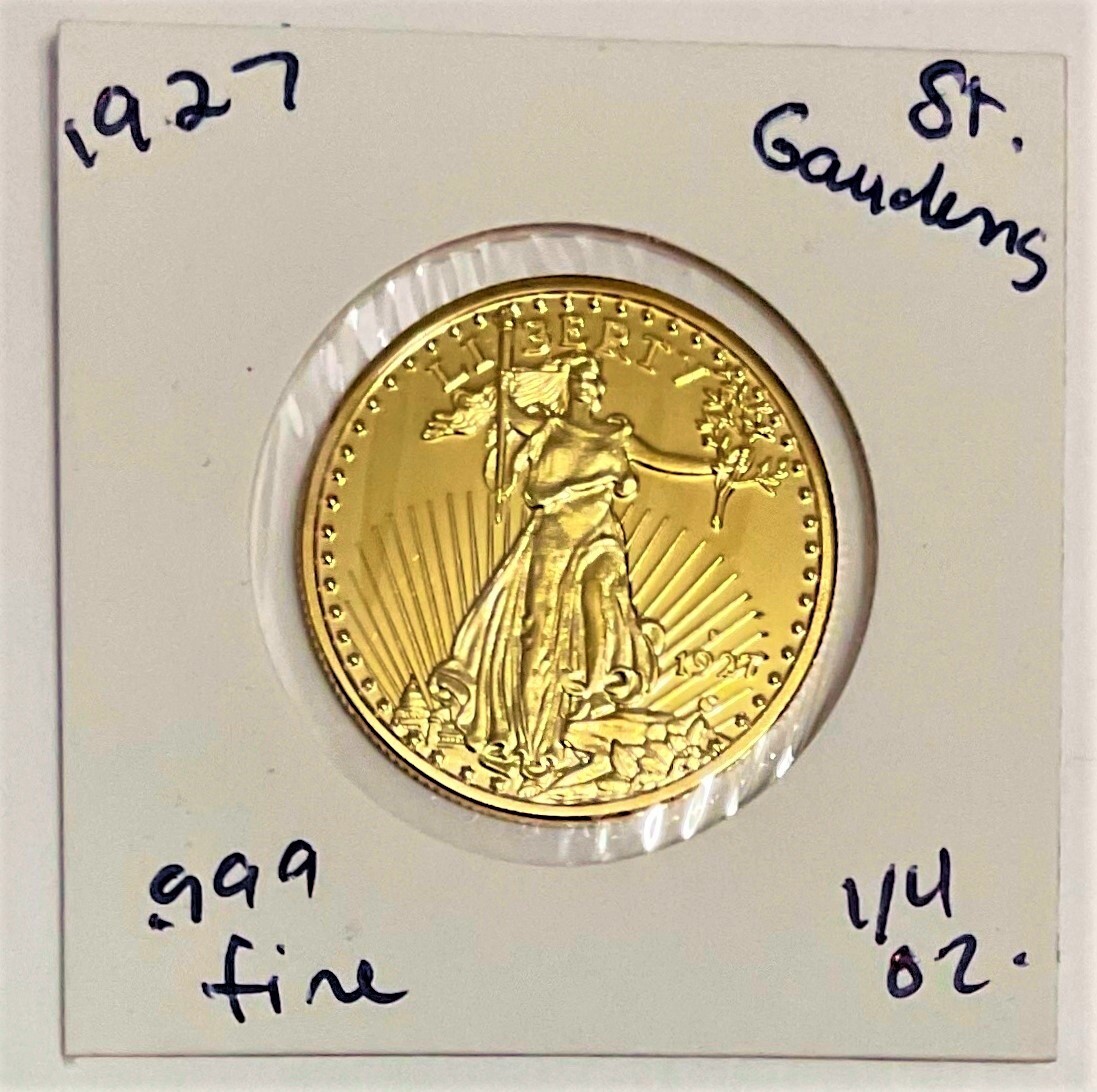 Superb 1/4 ounce .999 fine GOLD Clad St. Saint Gaudens 1927 Commemorative Coin #