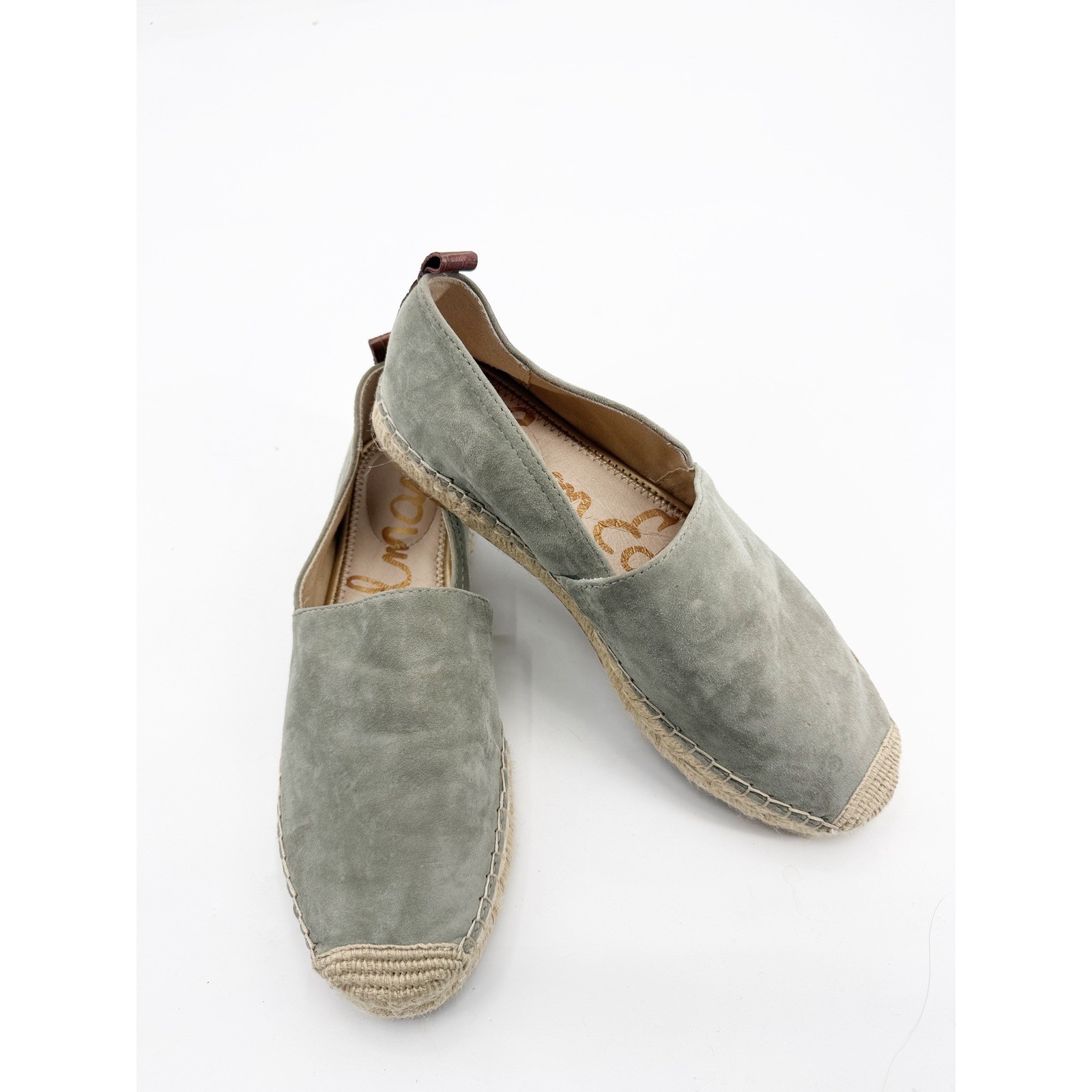 Sam Edelman Khloe Espadrille Suede Flats Sage Green Women 9.5 Wide Slip On Shoes
