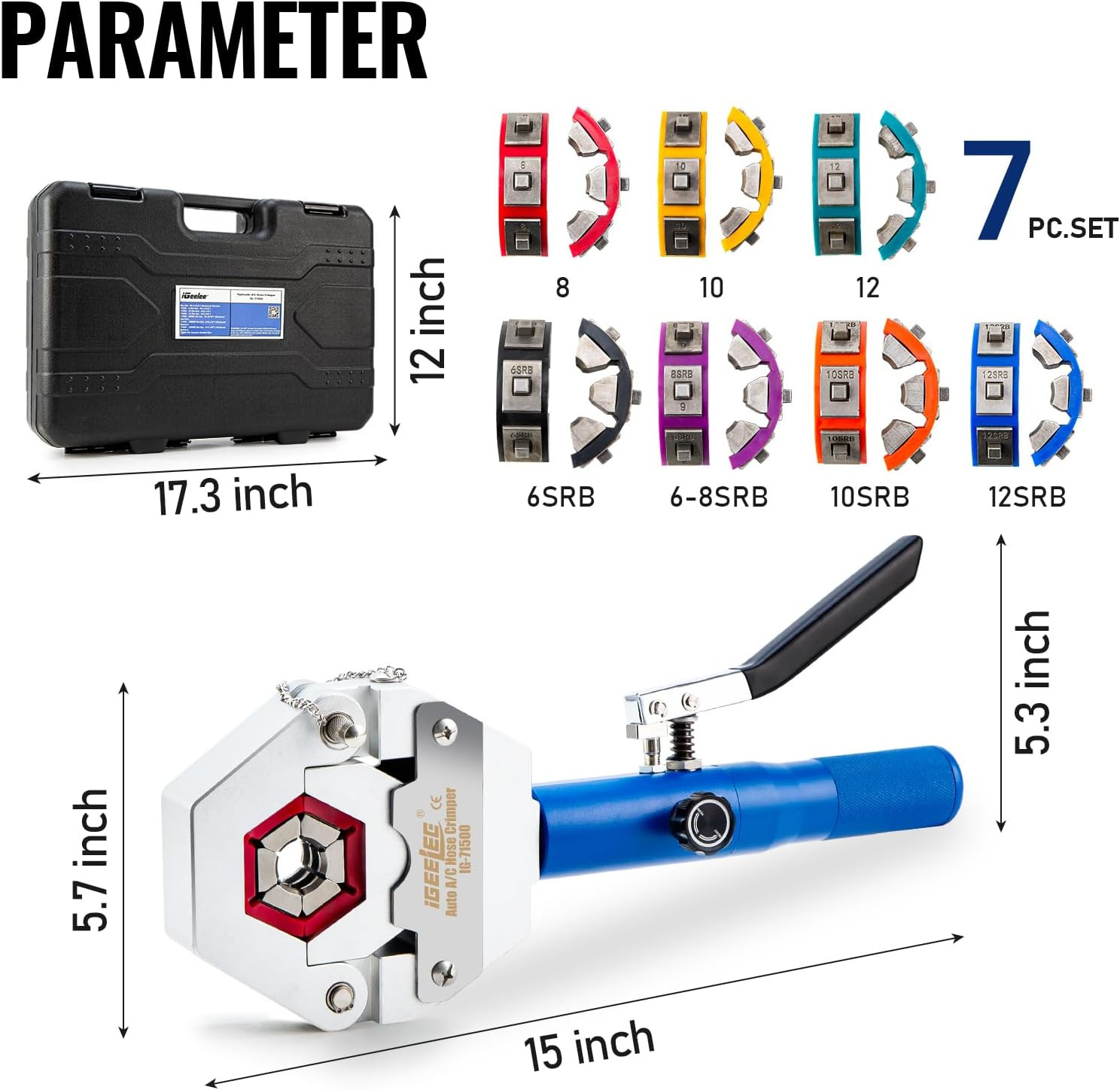 Hydraulic Hose Crimper AC Crimping Tool for Barbed & Beaded Hose Fittings | 7 Di