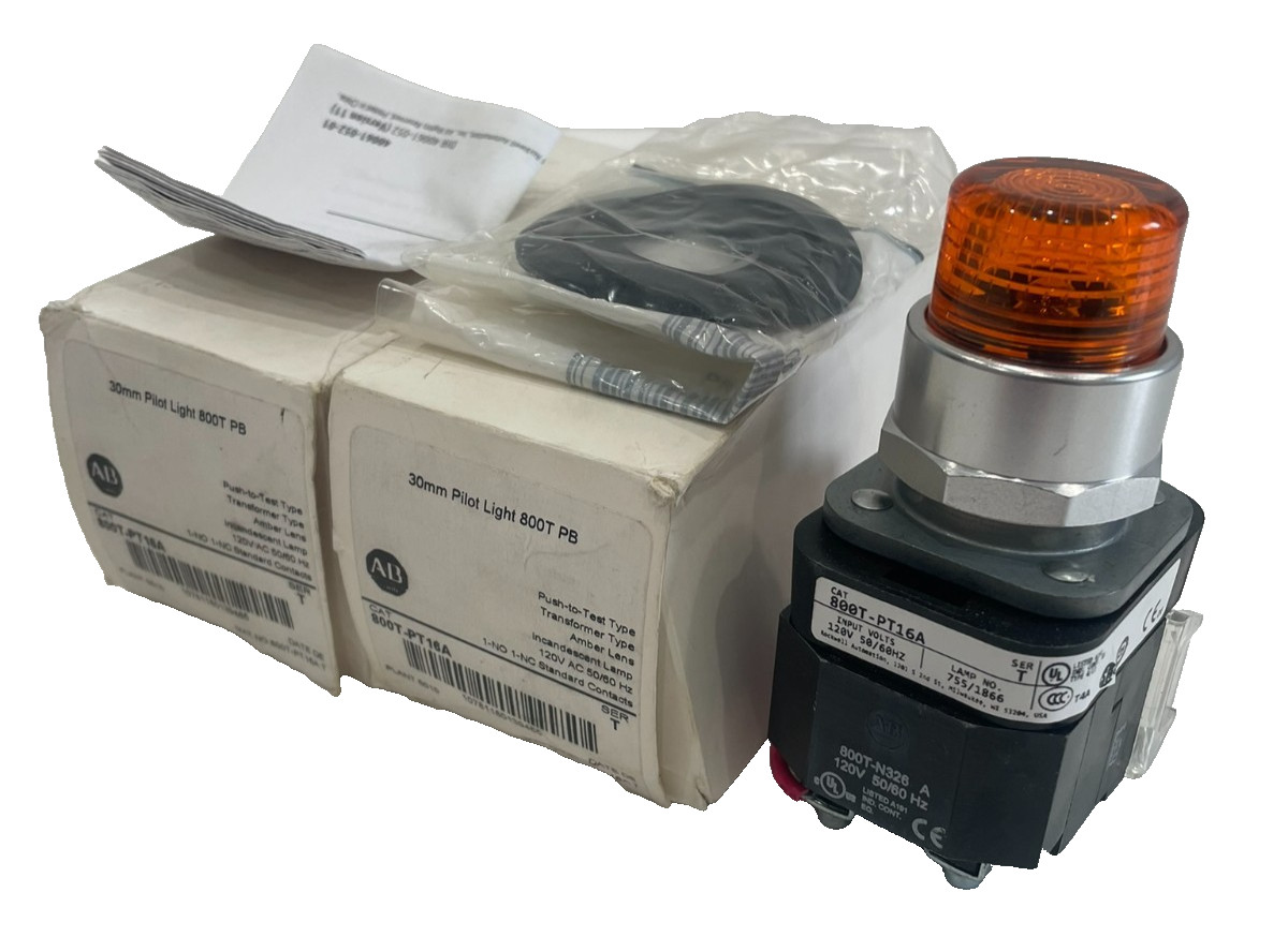 LOT OF 2 ALLEN BRADLEY 800T-PT16A PILOT LIGHT 800TPT16A 120V 50/60 NEW, SURPLUS