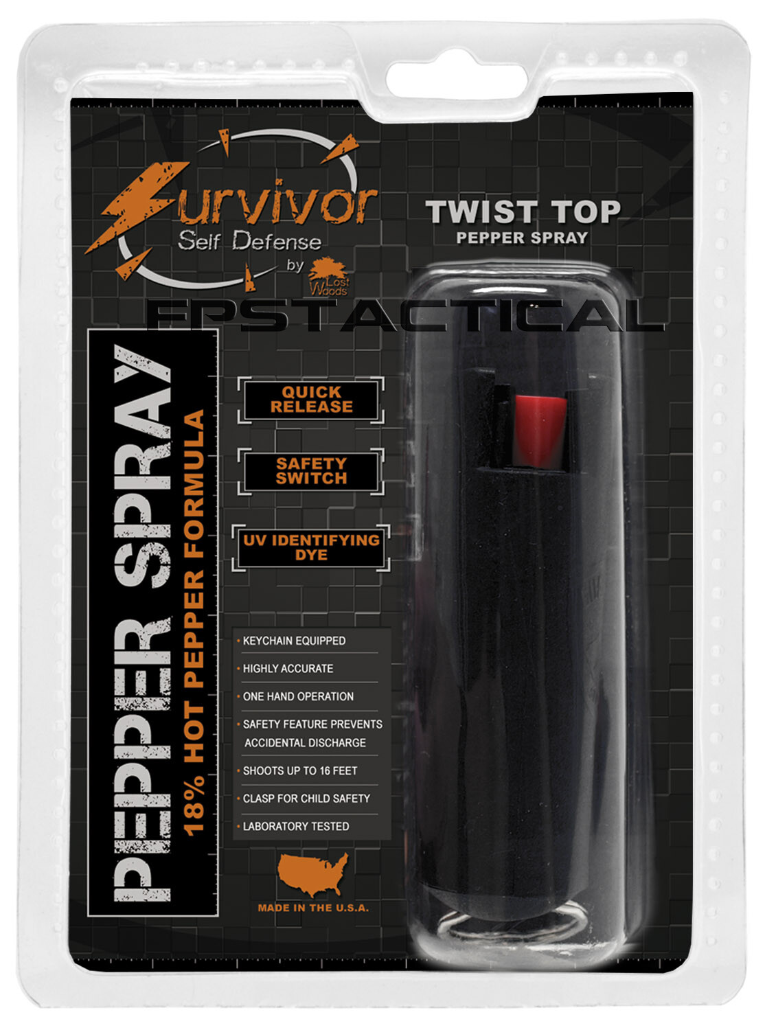 Survivor USA Pepper Spray Self Defense Keychain with Hard Shell Case Black