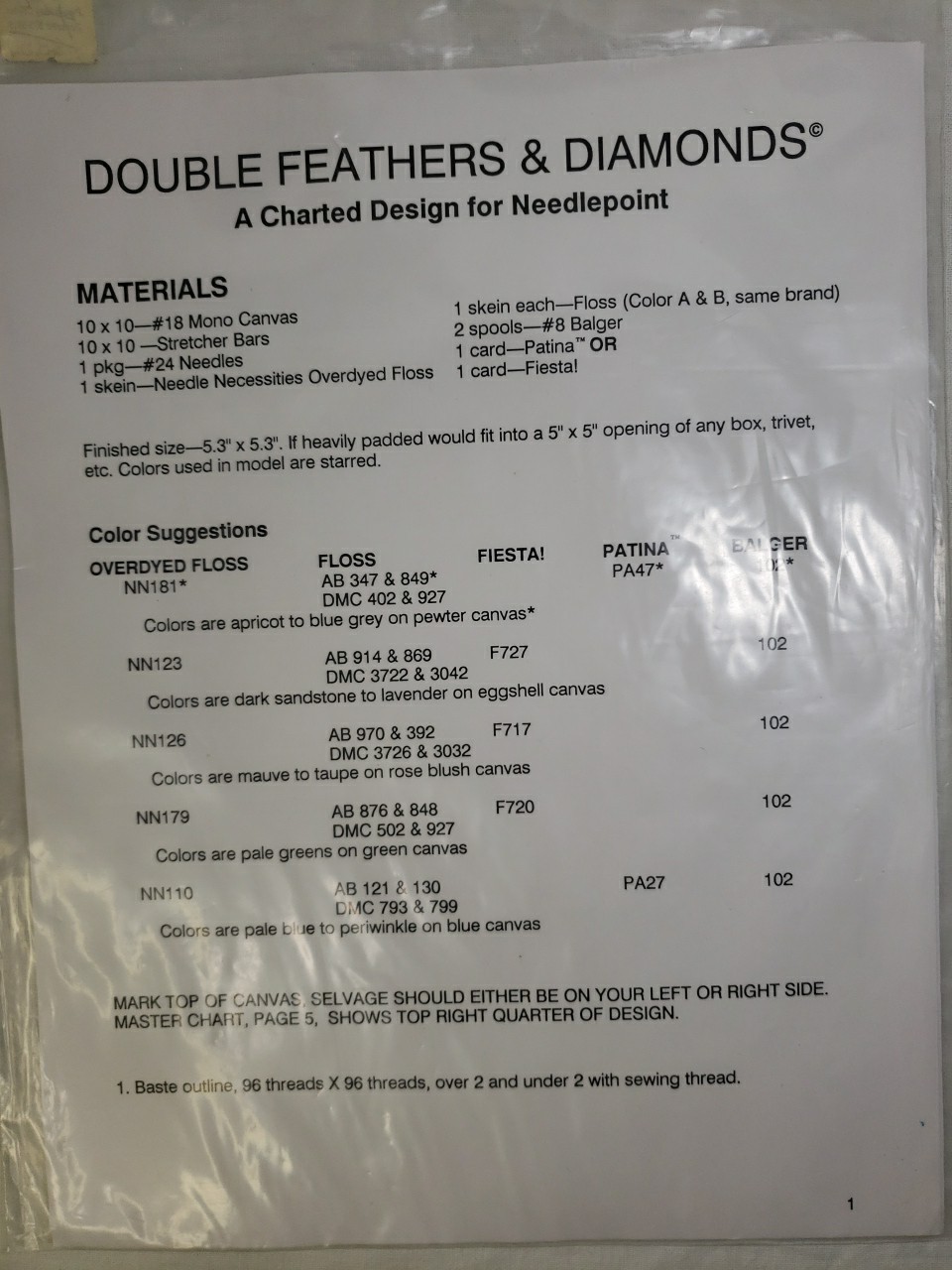 Ruth Dilts Double Feathers & Diamonds Needlepoint Guide Chart Pattern