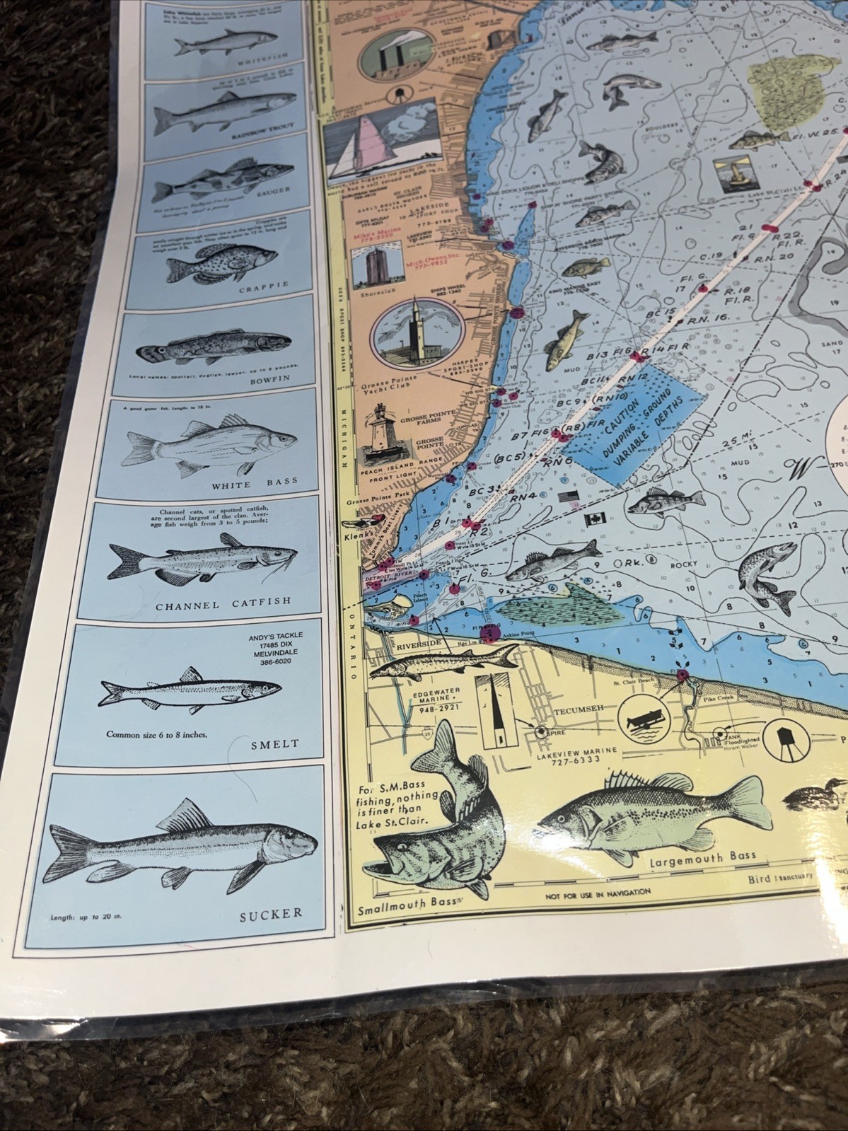 Nautical Fishing Chart Lake St Clair Michigan Laminated Map