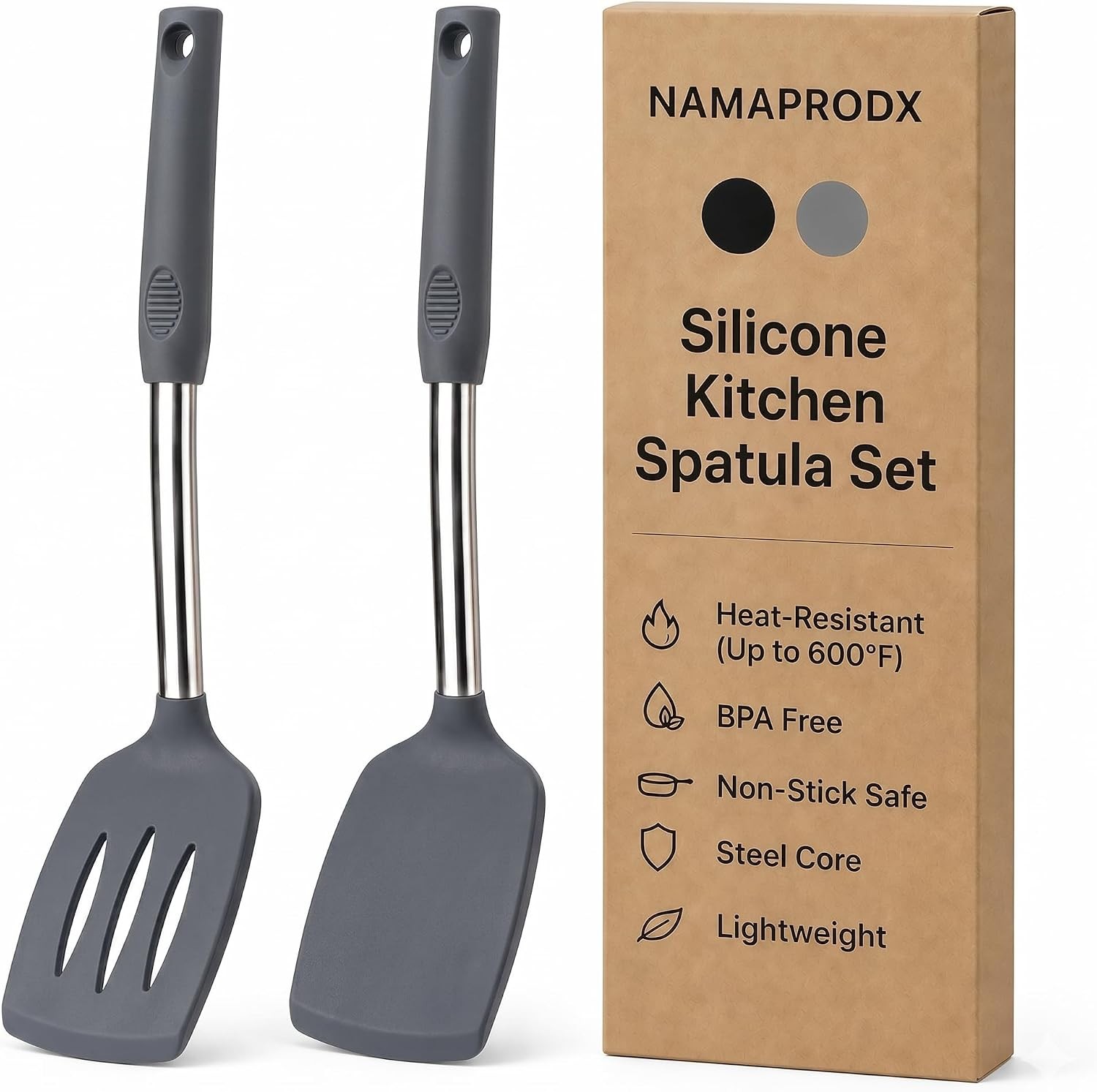 Silicone Spatula Set (2-Pc) - 600°F Heat Resistant, BPA Free, Non-Scratch,