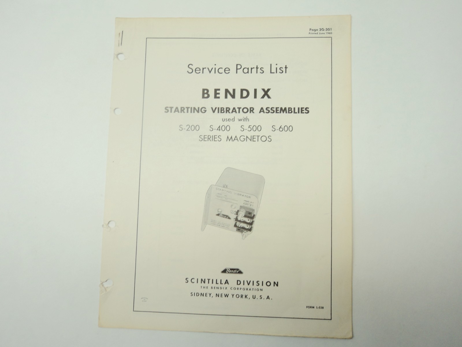 Bendix Service Parts List Vibrator Assemblies S-200 400 500 600 Magneto