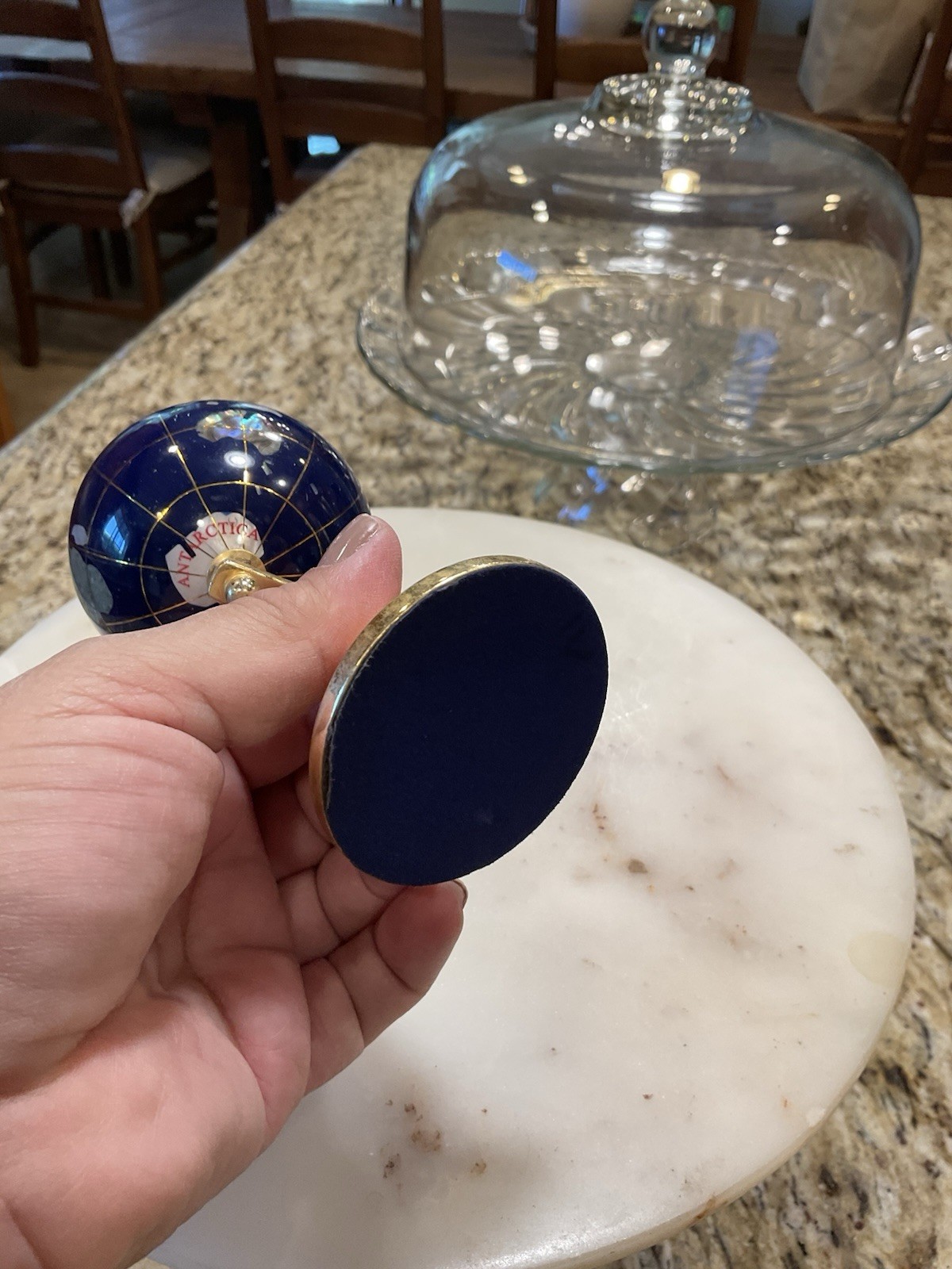 Lapis Lazuli Gemstone Mini Globe Brass Stand