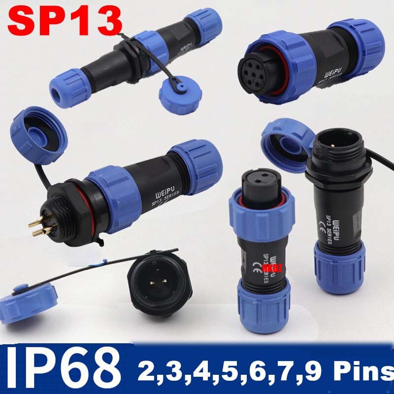 SP13 Aviation Plugs Sockets IP68 Waterproof Cable Connectors 2,3,4,5,6,7,9 Pins
