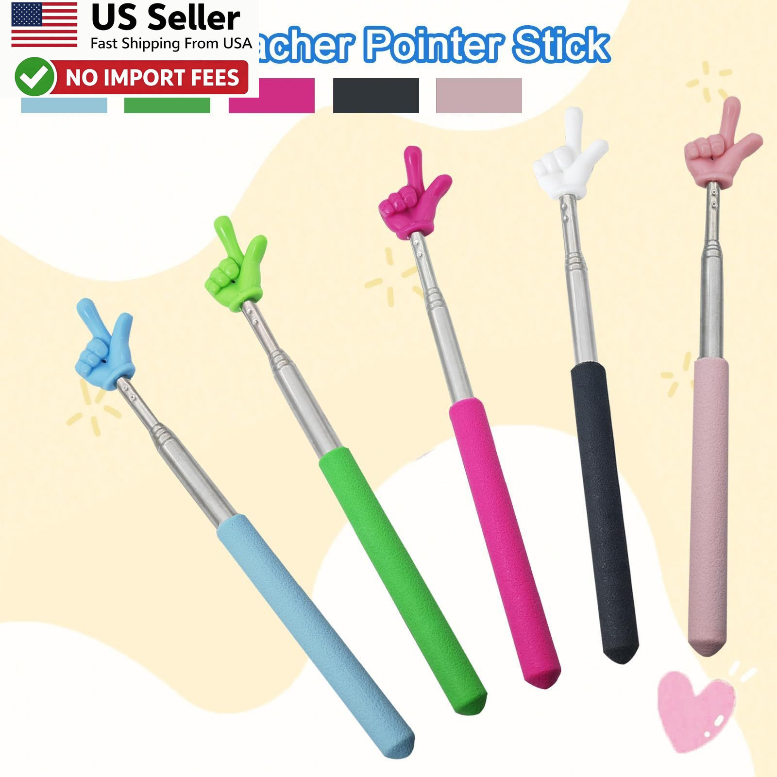 5PCS Extendable Teacher Pointer Stick Classroom Finger Pointer Set FROM USA