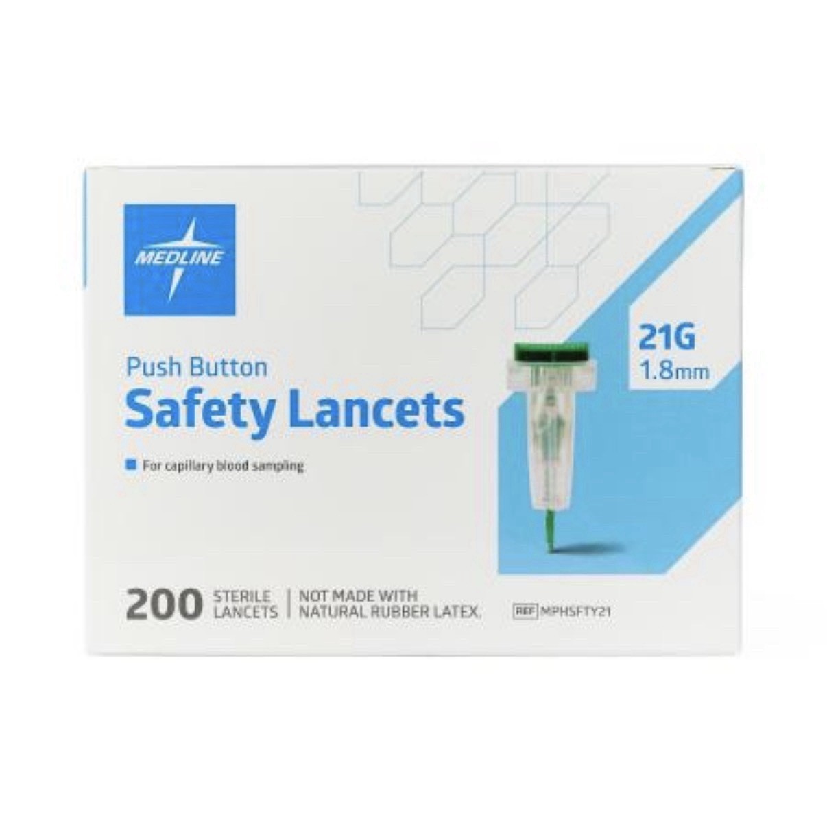 Medline Safety Lancets Push Button  21G x 1.8 mm Latex Free Sterile 200 Lancets