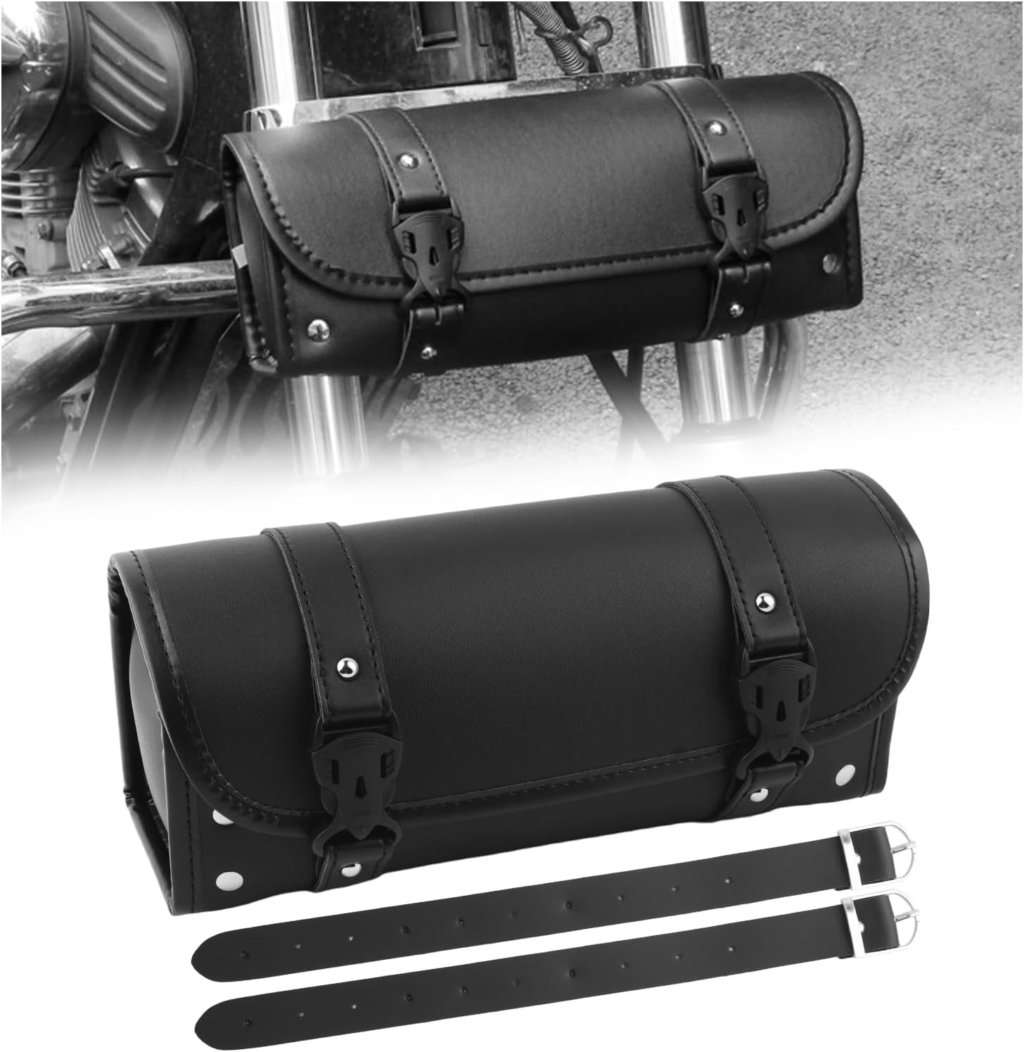 Leather Motorcycle Handlebar Bag,Large Capacity Front Fork Bag for Motorcycle St