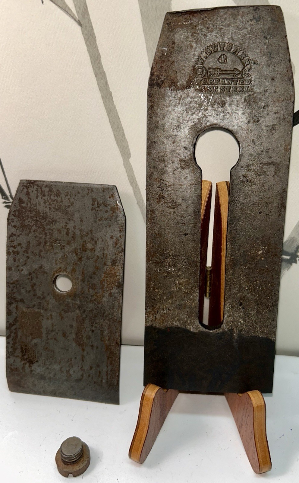Authentic 1800s W. Butcher 4 Plane Blade & Chip Buster 7x2.75in Nice Logo Intact