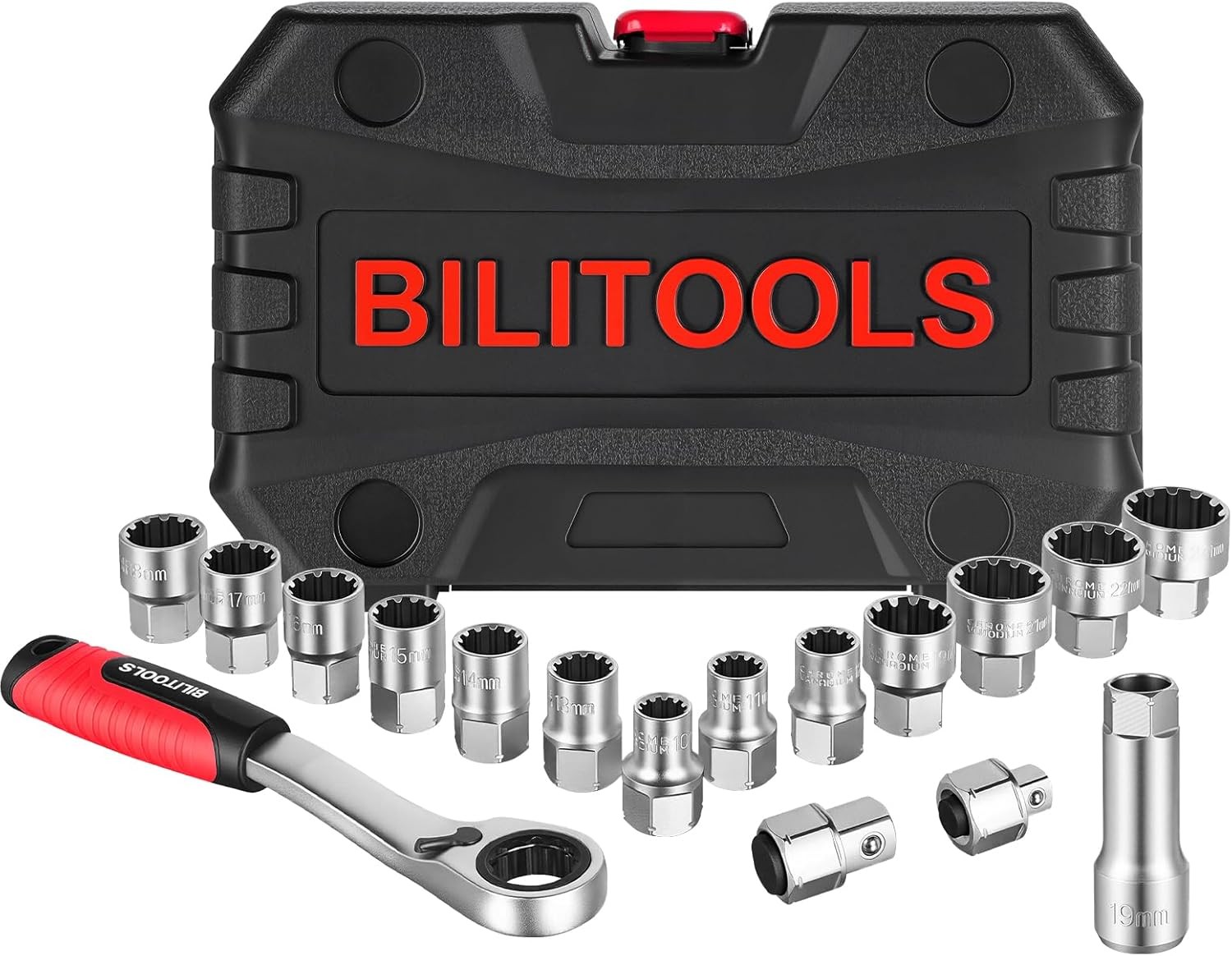 17PCS 3/8" & 1/2 Pass Through Socket Set 2-In-1 Conversion For Standard