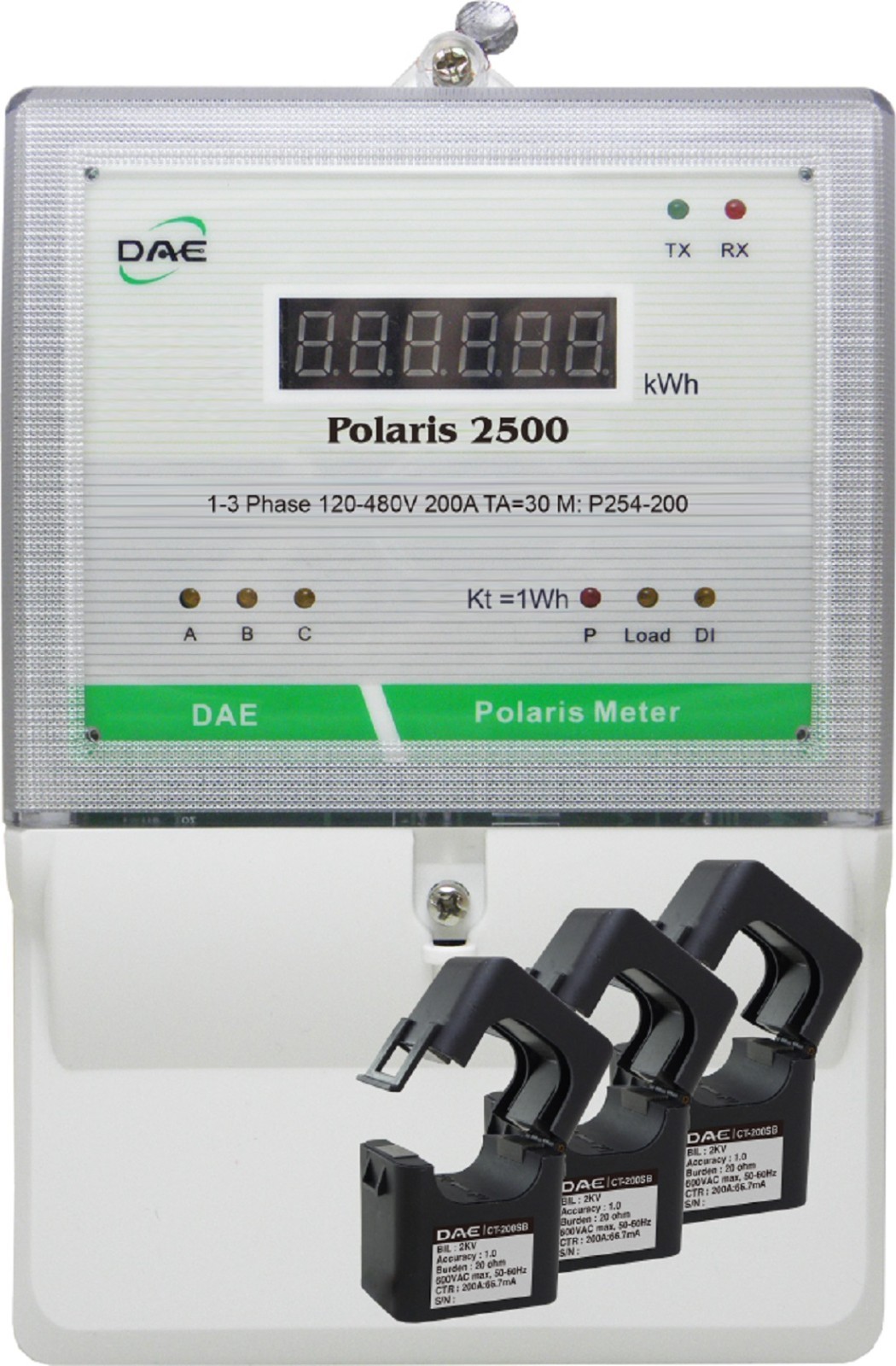 DAE P254-200D KIT, UL kWh Submeter, 3P4W, 200A,120-480V,3 Split CT, RS485,Demand