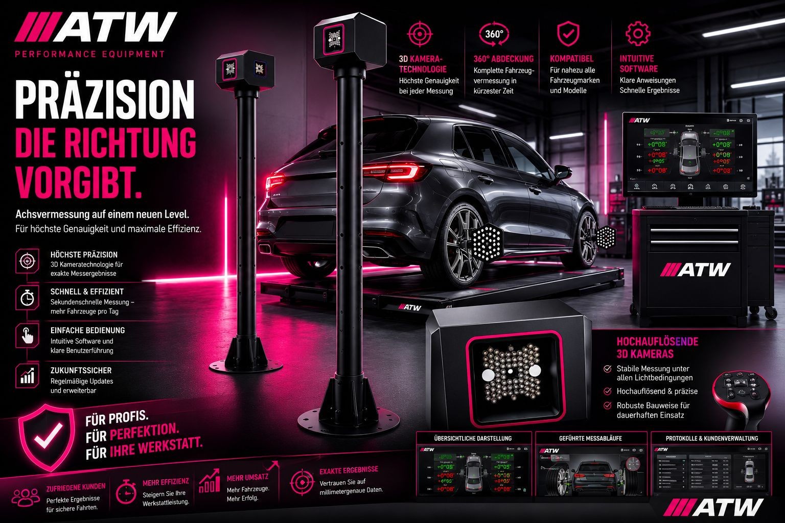 3D wheel alignment device for 4-post lifts cars/trucks