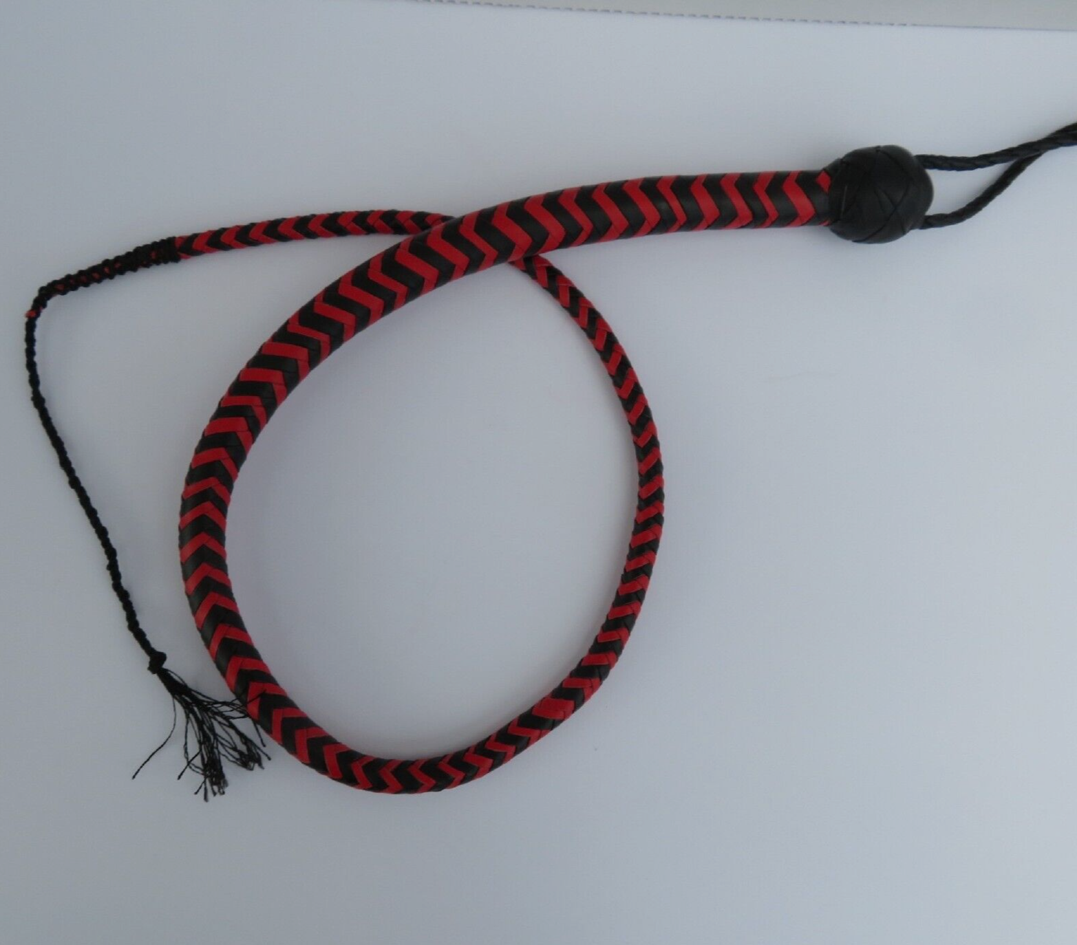 Leather Single Tail, 36" Black & Red Single Tail Unisex Handcrafted USA